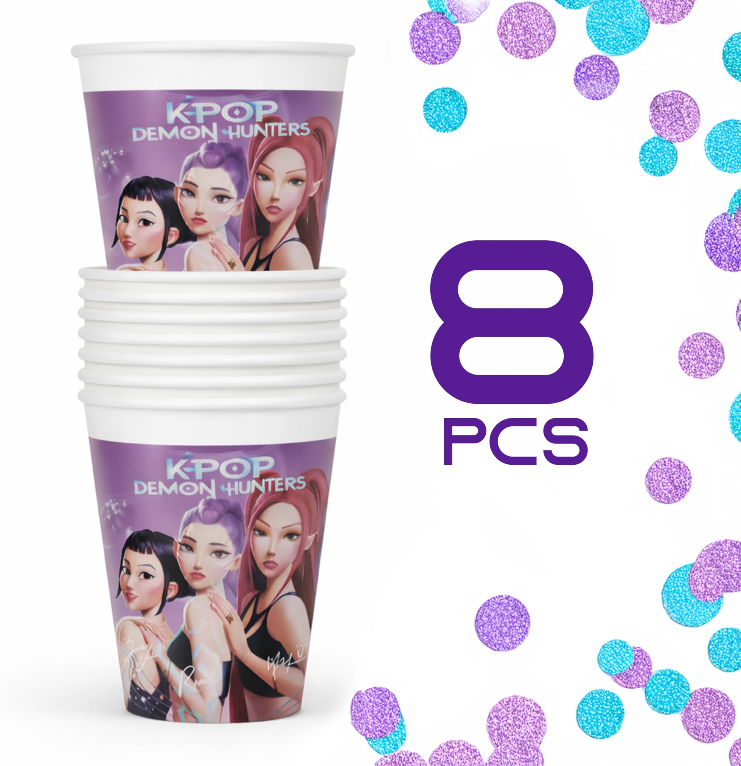 8 vasos K-pop Demon Hunters de papel, 200 ml, decoración de fiesta de cumpleaños, bebidas, mesa, para niños — view 4