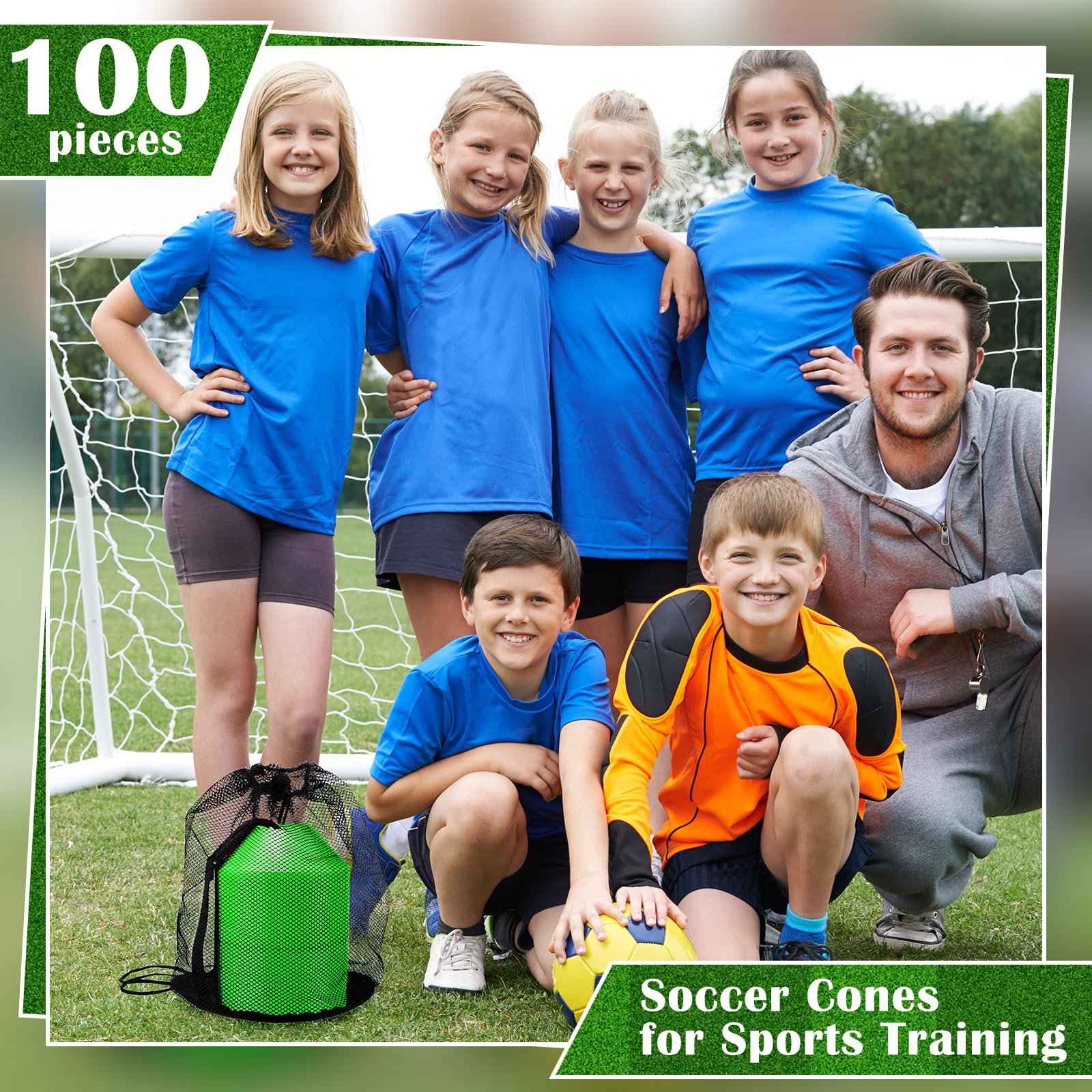 Hanaive 100 mini conos de fútbol para ejercicios de 5 pulgadas, conos deportivos de agilidad, conos de disco de agilidad con accesorios para entrenamiento de fútbol para niños (verde)