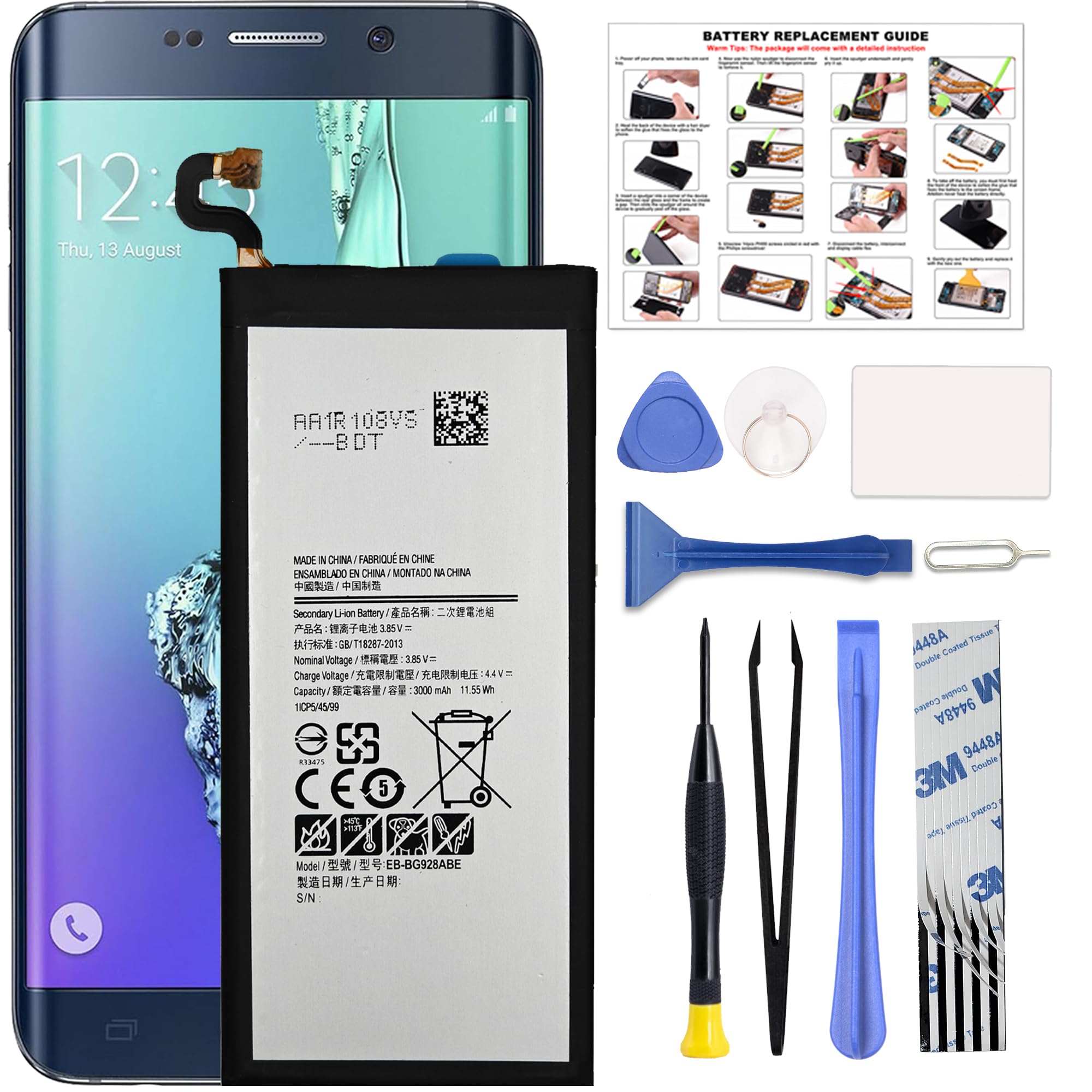 GREEN FUSION for Galaxy S6 Edge+ Plus New Replacement Battery EB-BG928ABE Compatible with S6 Edge Plus SM-G928 Series with Repair Guide, Tools