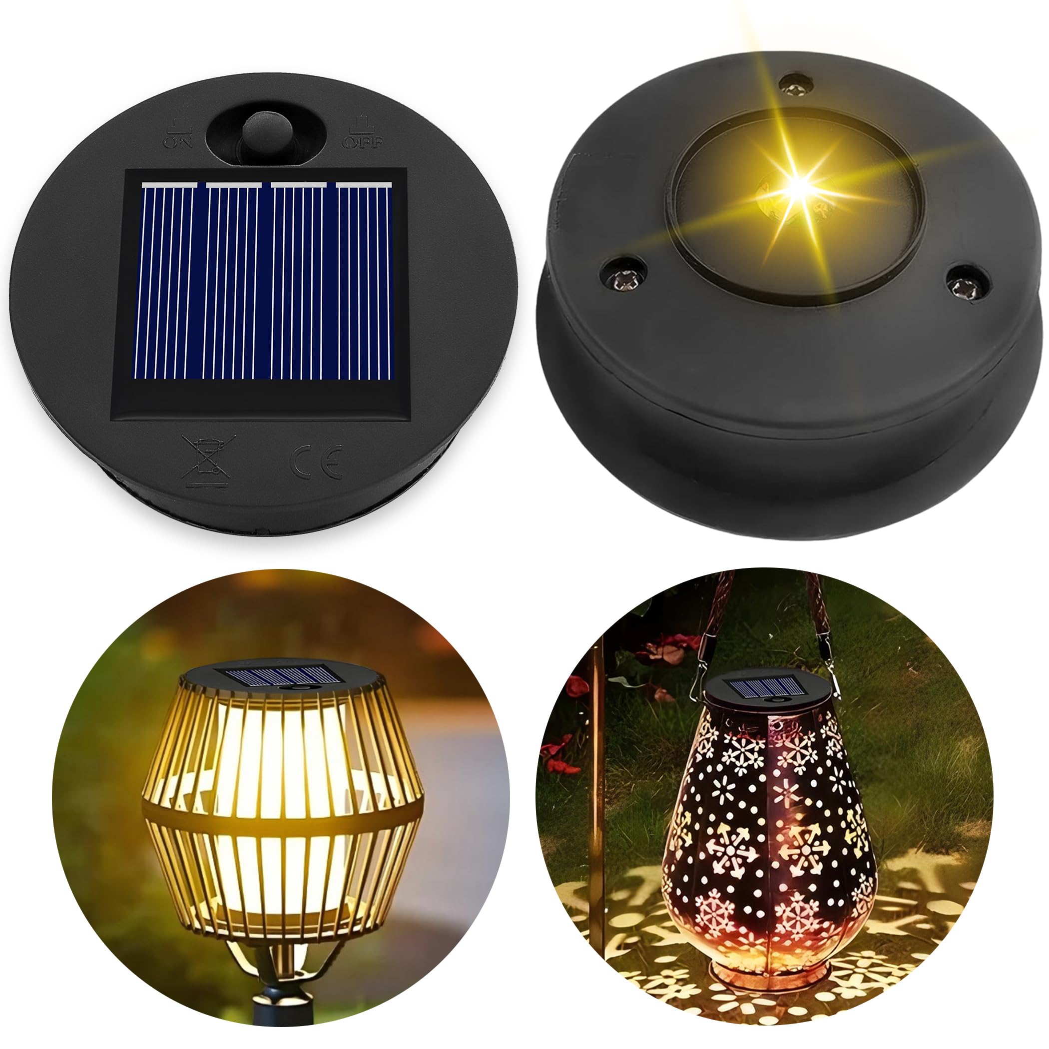 Wymienna górna część lampy solarnej 7 cm do lampionów zewnętrznych, mały rozmiar, 1,2 V 600 mAh, wodoszczelne ciepłe światło IP44, 7 cm LED wymienna górna jednostka do zewnętrznej lampy ogrodowej, 2