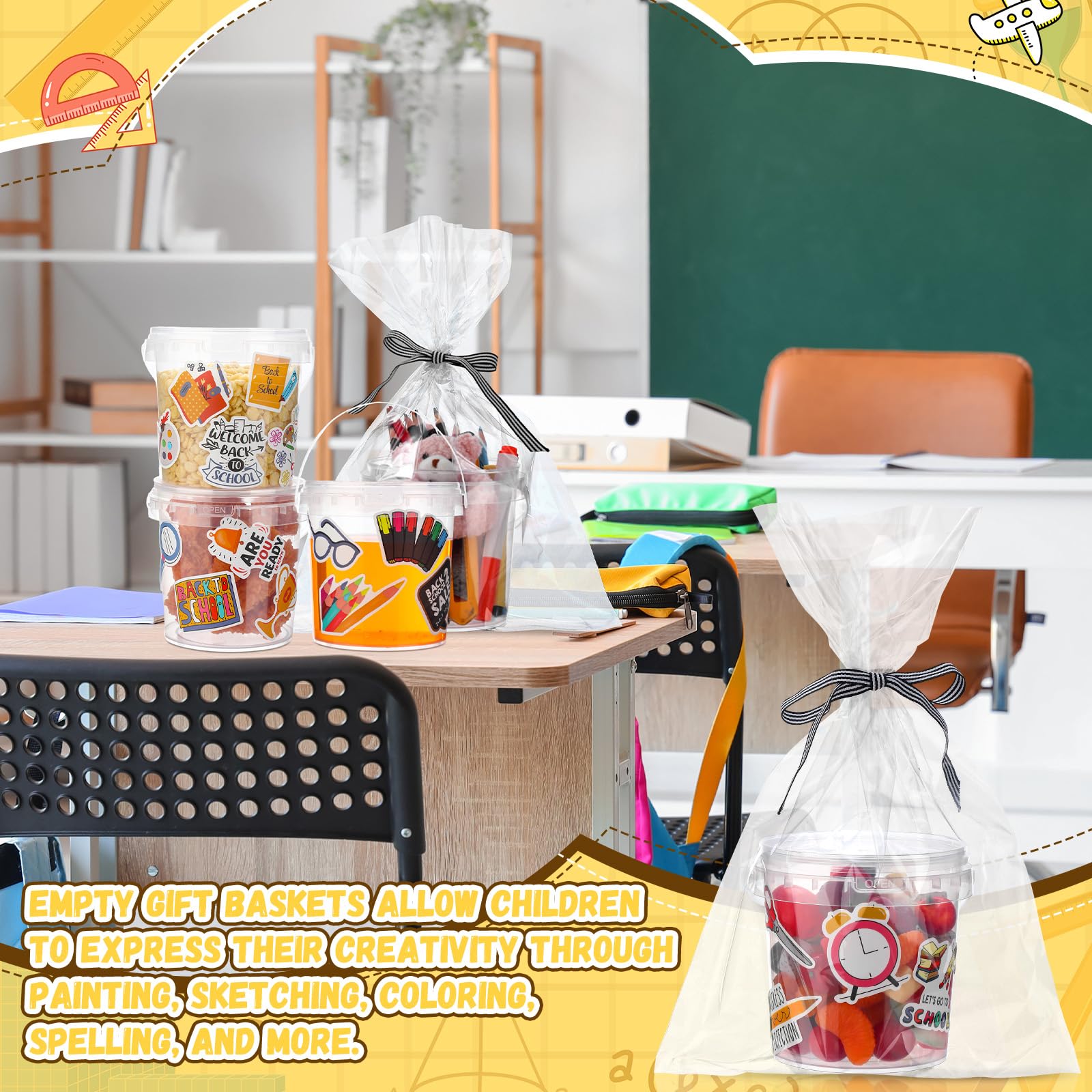 20 cubos de helado de 32 onzas con tapas y asas, cubos de ron de cóctel para bebidas, cubo de plástico transparente, recipientes reutilizables para almacenamiento de alimentos con 180 6