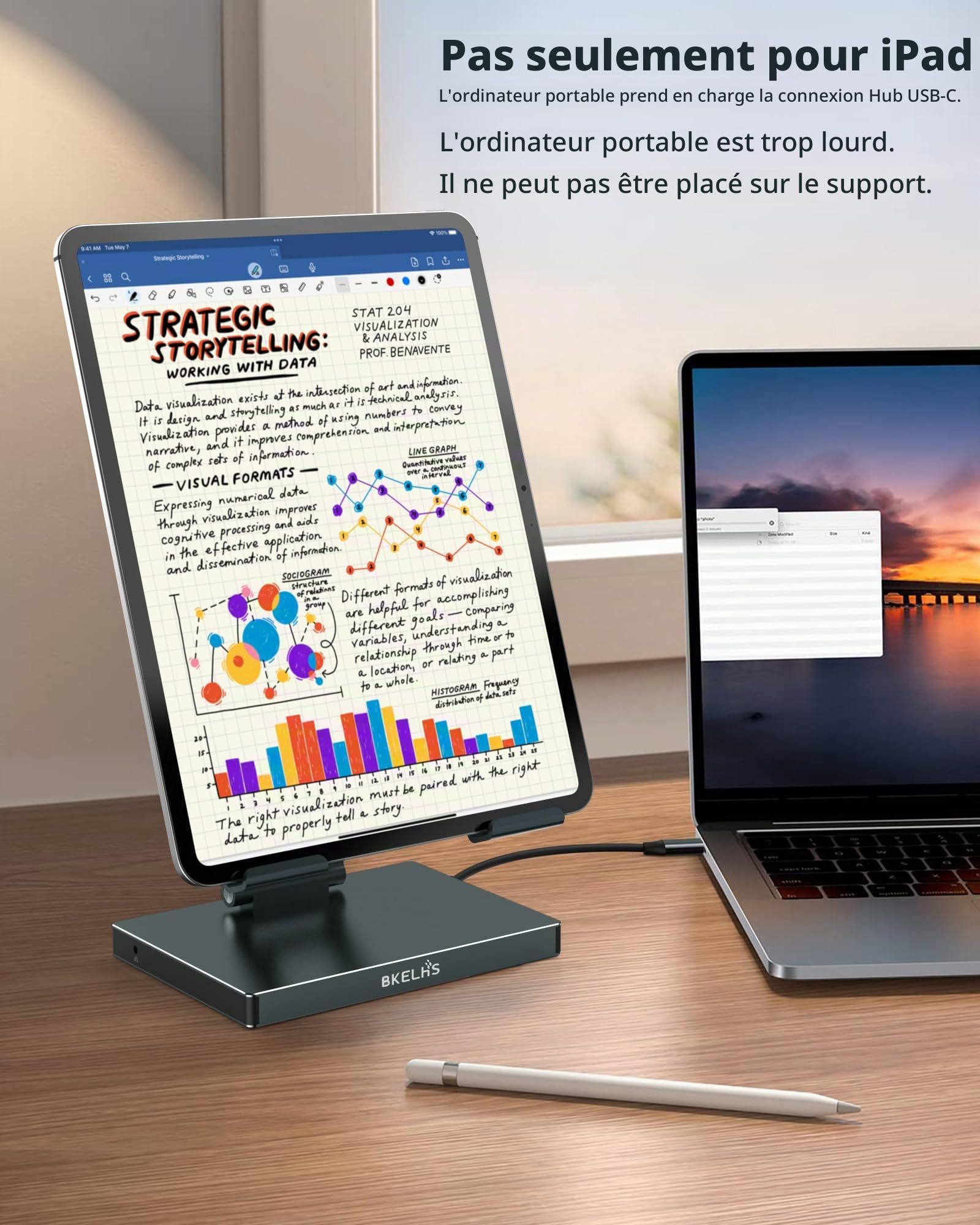 2026 iPad Pro USB C Hub Stand, Adapter for iPad Air M5 M4 M3 13 11 12.9 inch Docking Station 4K 60Hz HDMI, RJ45 Ethernet, SD/TF Card Reader, 3 USB 3.0 Port, 3.5mm Audio, iPad A16 Galaxy Tablet Dock