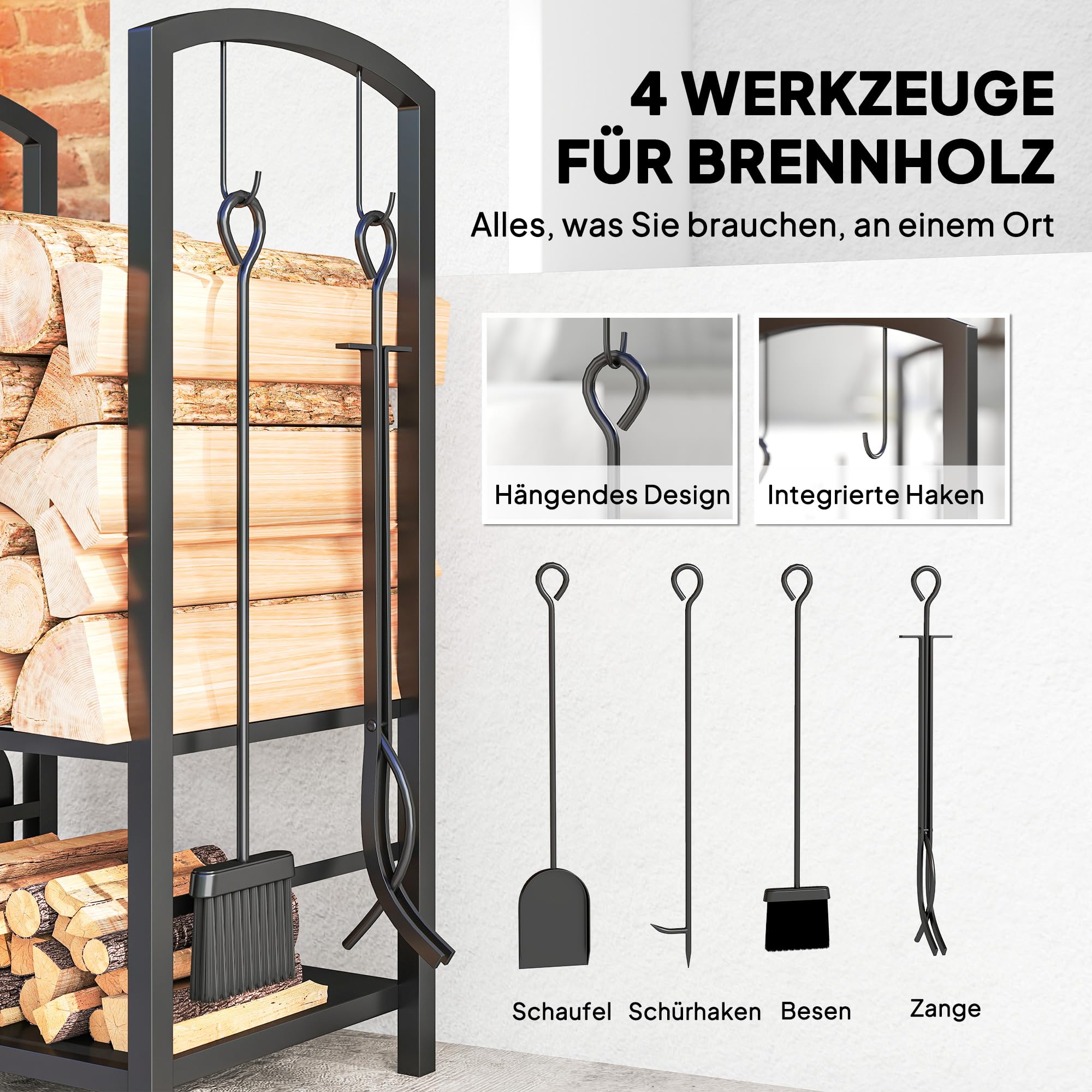 Outsunny Kaminholzregal 2 Ebenen für Kamin & Ofen 40x30x74,5 cm Schwarz