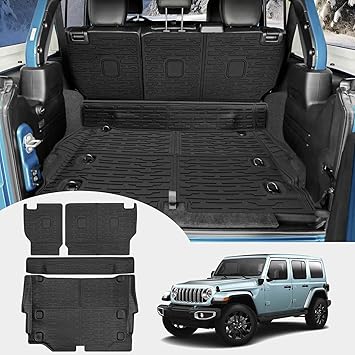 Cargo Mats for 2021-2024 Jeep Wrangler JL 4XE Model Trunk Mat with Backrest Liner All Weather TPE Protector Rear Back Seat Mats for 2021 2022 2023 2024 Wrangler JL 4XE 4 Door Accessories