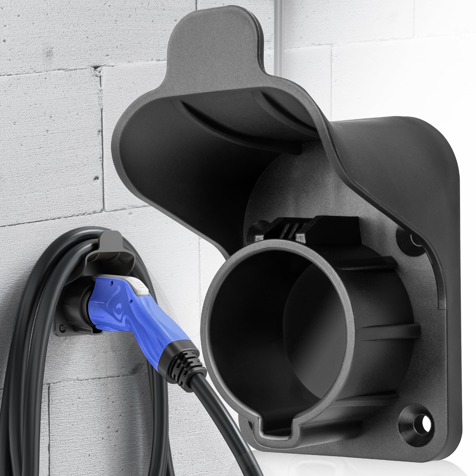 EV Charger Holder SAE J1772 Wall Mount Charging Cable Hanger Organizer, Nozzle Holster Dock Electric Vehicle EVSE PHEV Car Plug Space Saving Garage Wall Connector Cord Hook for Outdoor Indoor