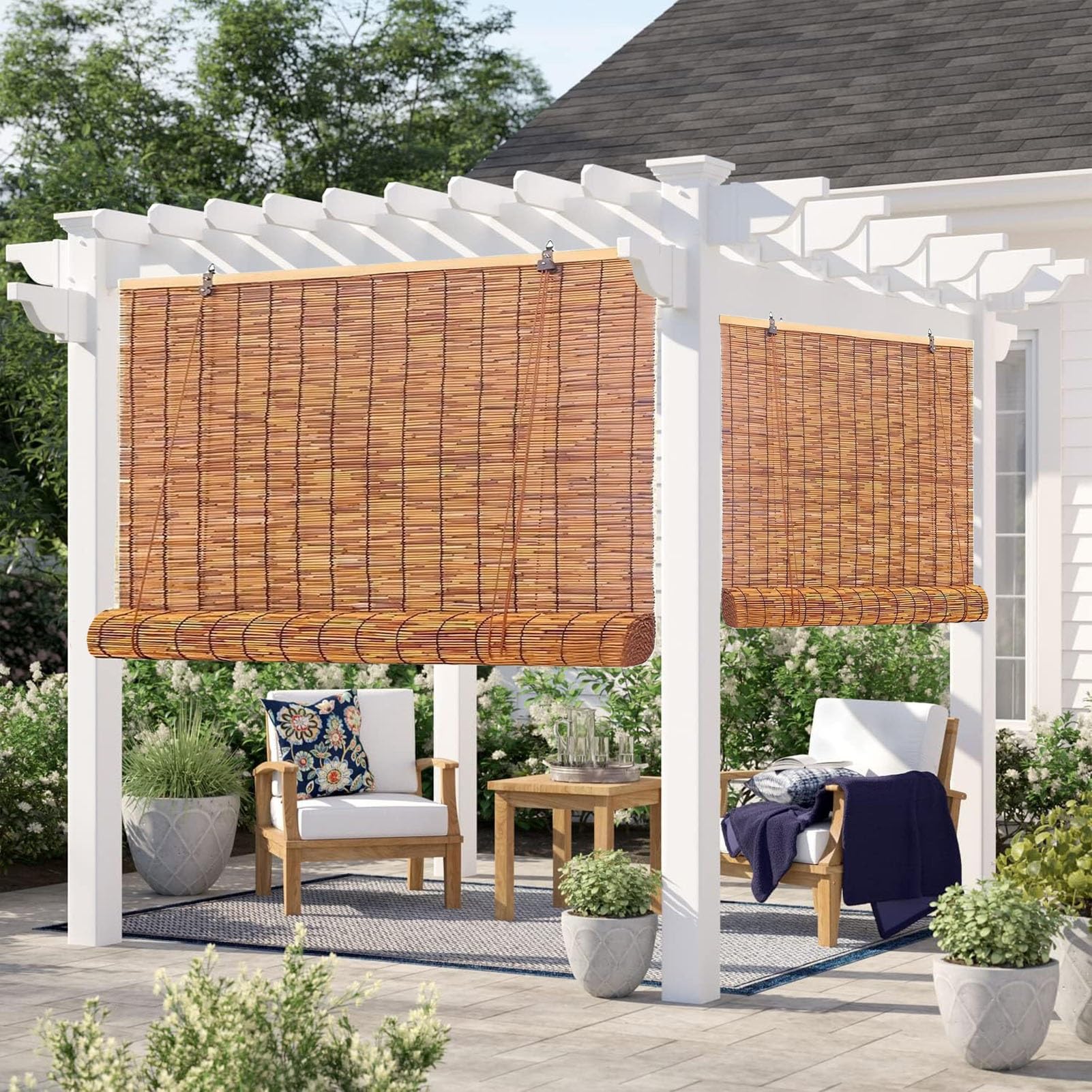 Store En Bambou Exterieur Interieur, Stores À Enroulement, Store Vertical Jardin Balcon Terrasse, Retro Store Enrouleur Roseau, Naturel Rideaux En Roseau, Protection Solaire, 70% D'ombrage(140 x 175 c