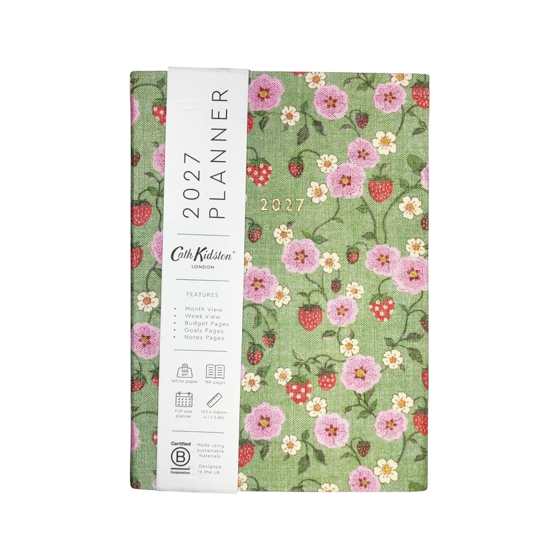 2027 Diary Cath Kidston A6 Week to View Diary, Monthly Planner Strawberry Green