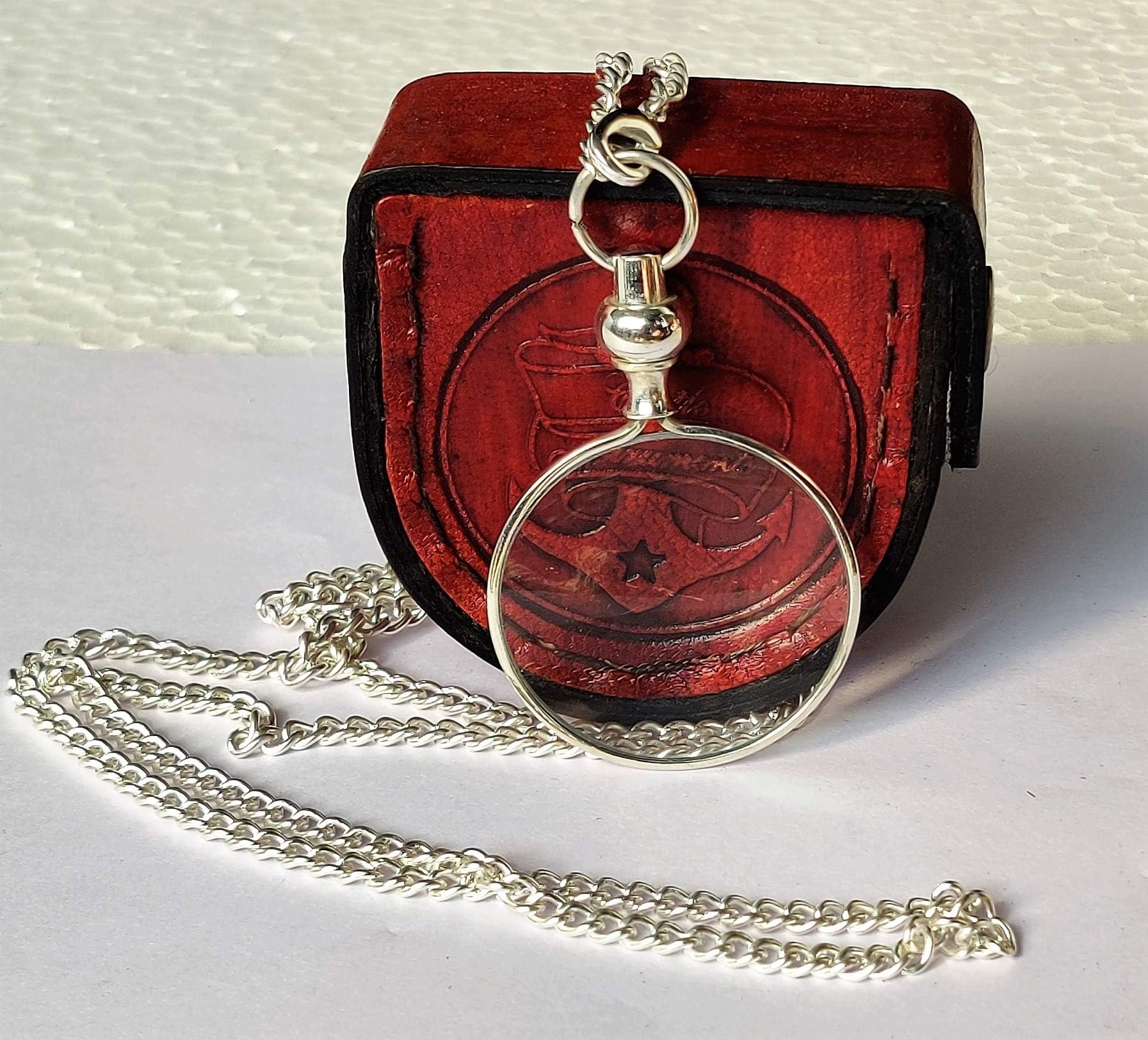 Silver Coated Magnifying Glass, Optical Magnifier Lens with A Beautiful Necklace Chain Monocle for Library Reading Fine Print Zooming Increase Vision Jewelry ()