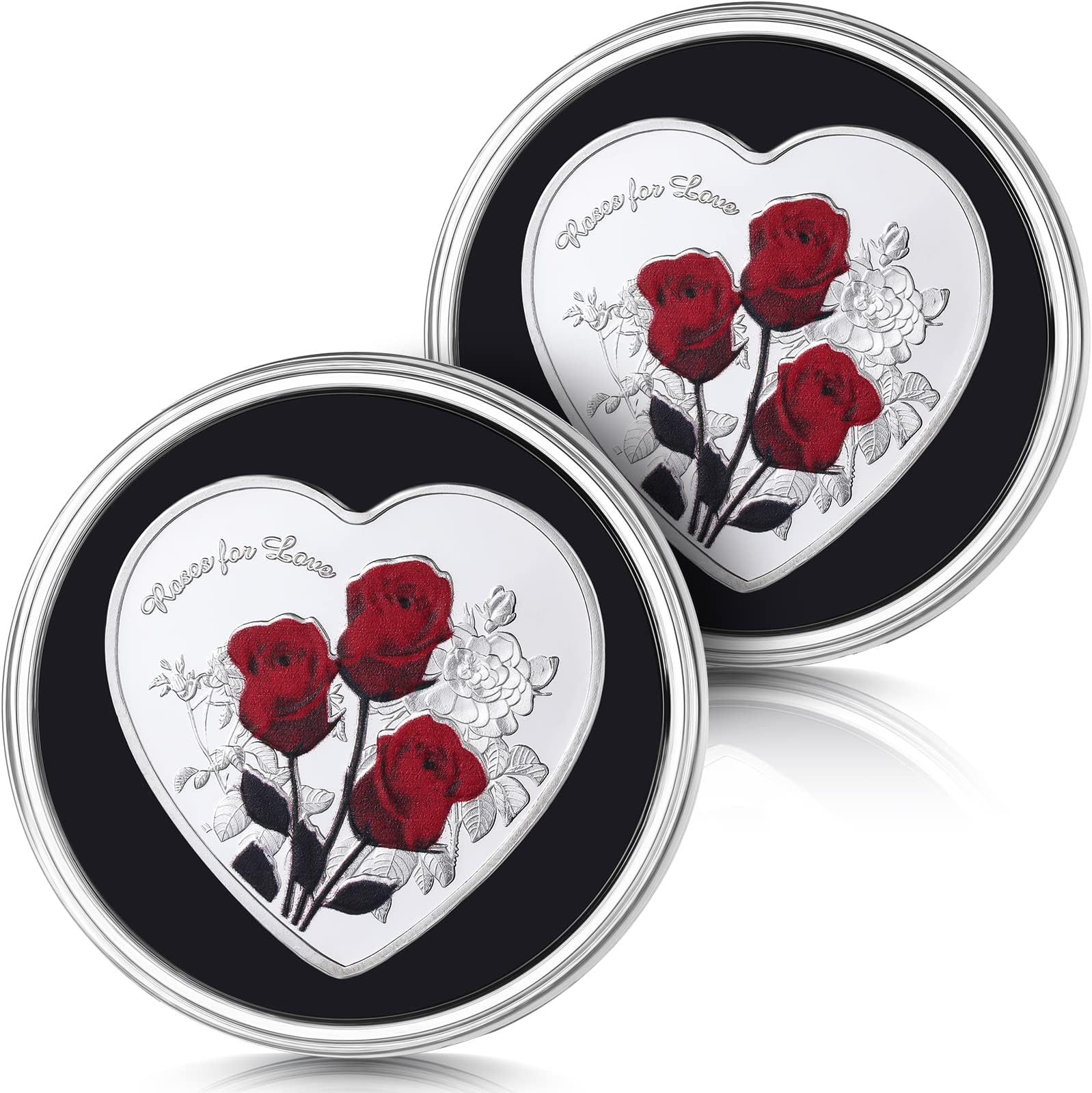 MTLEE 2 Pieces Valentine's Day Rose Commemorative Coin Heart Shaped Collection Coin I Love You Rose Plated Coins for Valentine's Day Husband Couple Love Coin