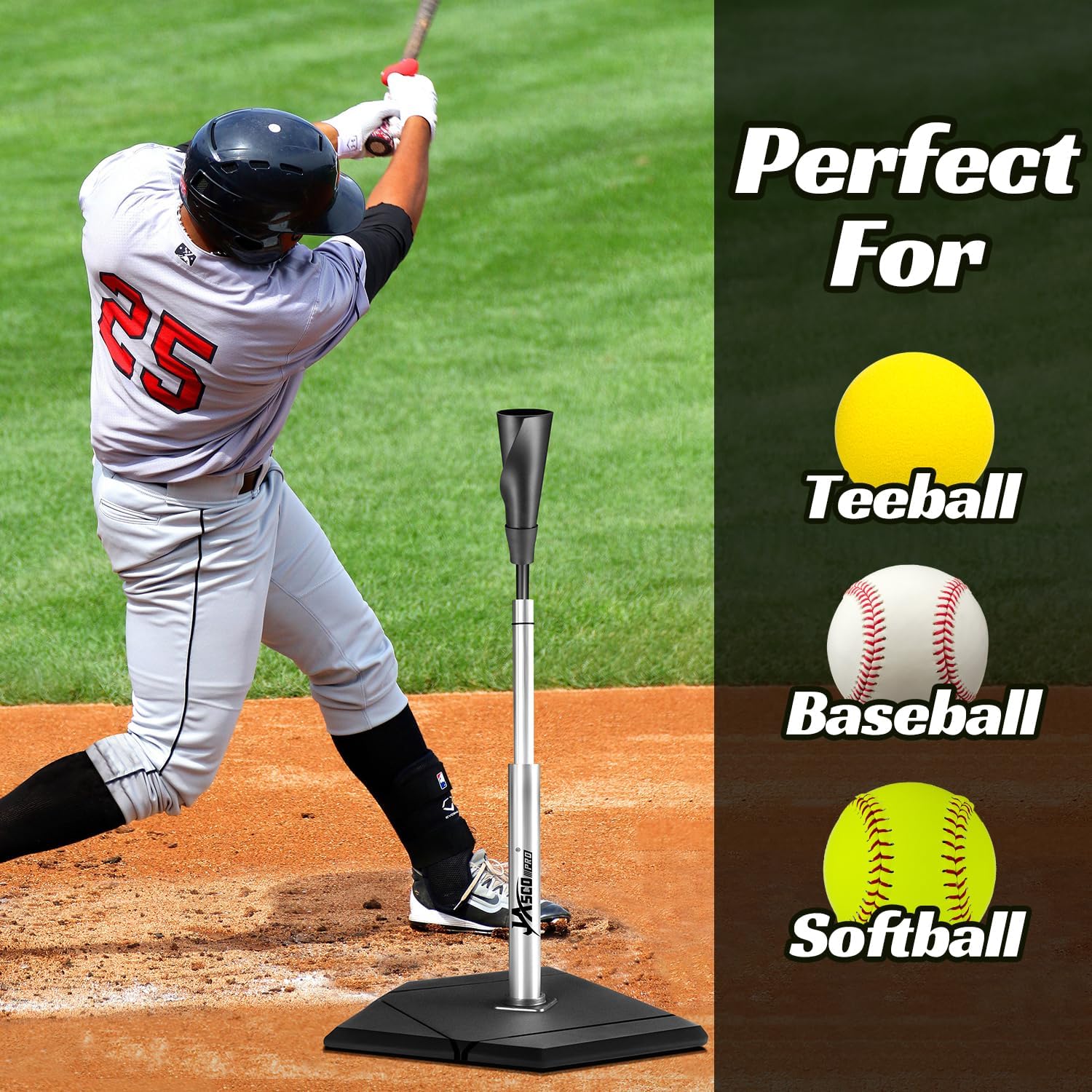 Batting Tee For Baseball And Softball With Traditional Home Plate Base,Alumium Stem,Handroll Rubber Top,Height Adjustable 24 to 46 inche For kids and Adults,Portable Baseball Tee Softball Tee