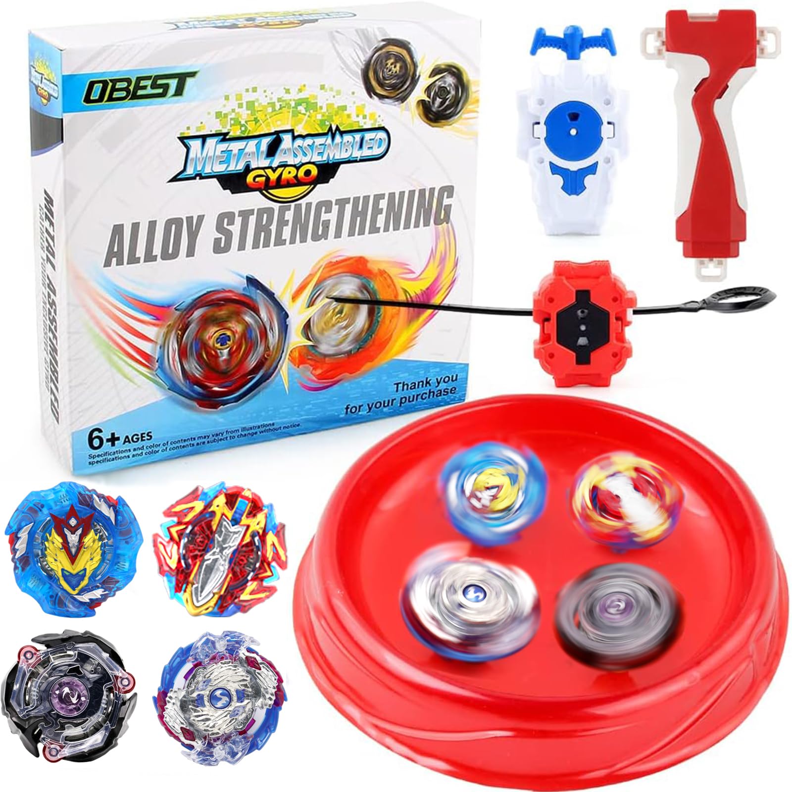 OBEST 4 Burst Battling Top with Launchers and Arena for Kids, 4 Tops + 1 Launcher + 1 Arena Kids Gift 6+