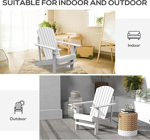 Miniatura 7 de Outsunny Silla Adirondack de madera, silla de césped para patio al aire libre con soporte para tazas, muebles de césped resistentes a la intemperie,
