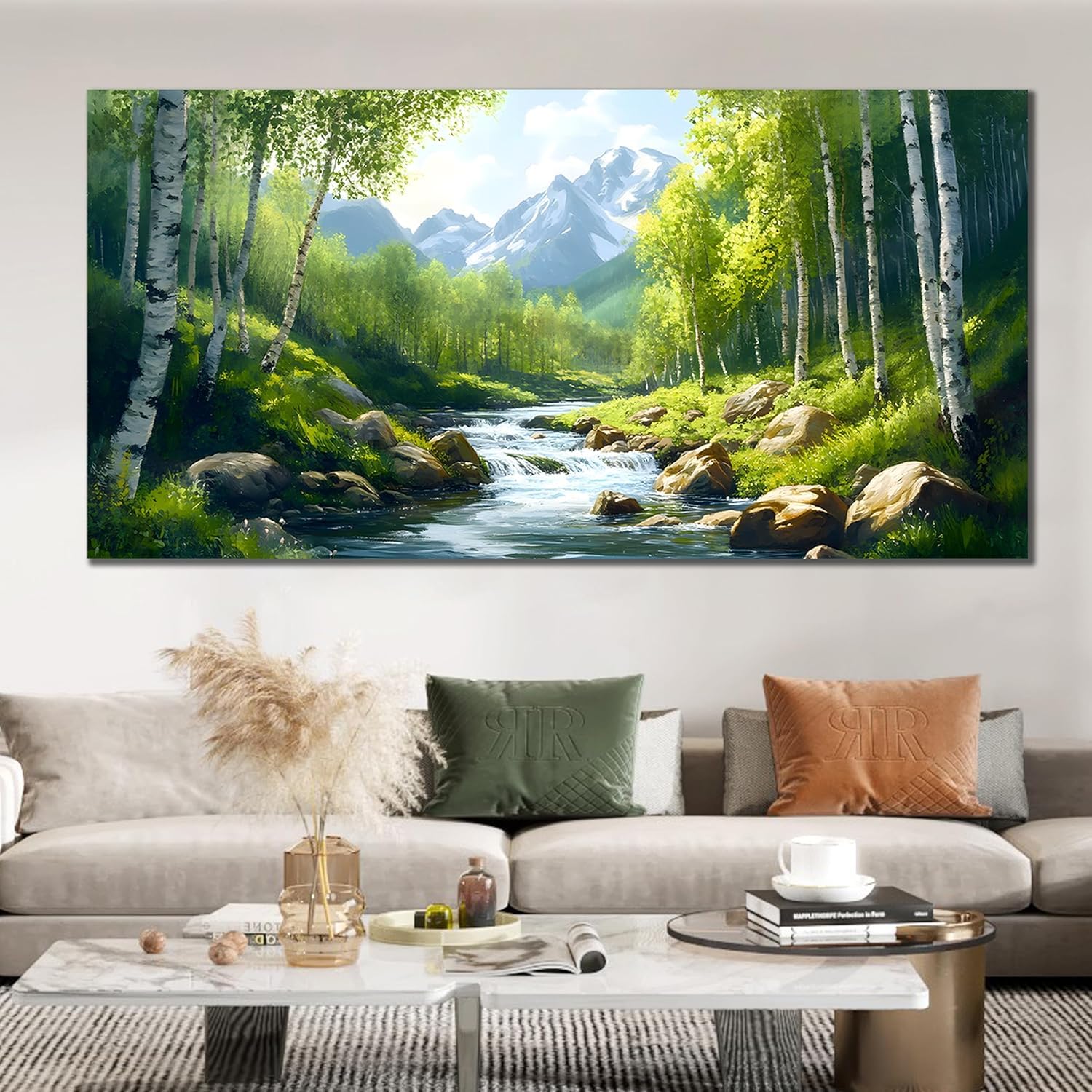 lianyibo Green Forest Large Wall Art Tree Pictures Landscape Mountain Artwork Canvas Prints for Living Room Bedroom Office(40x80cm/Inner frame)