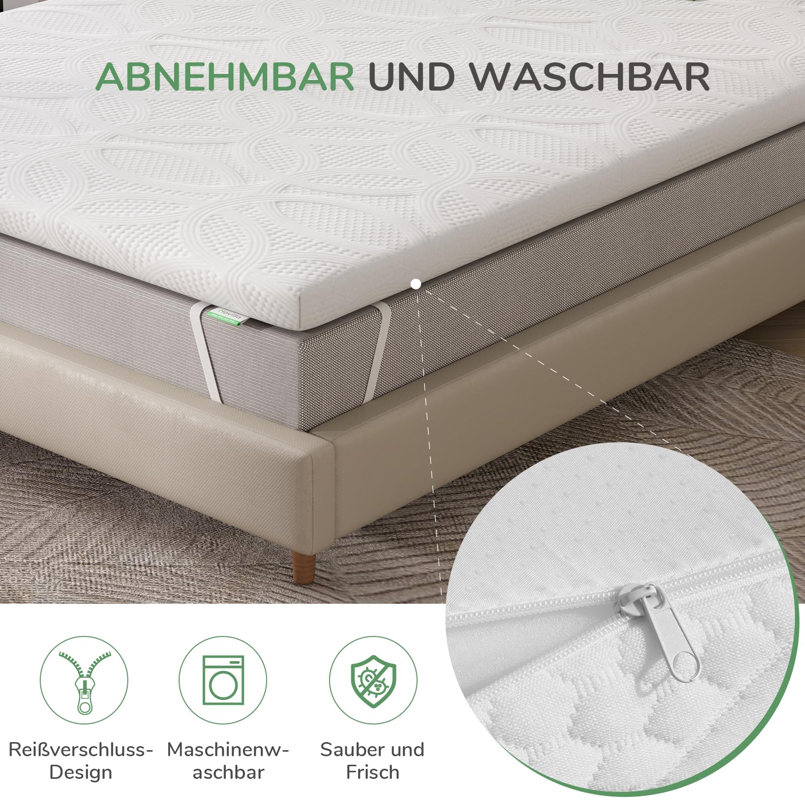 Novilla Matratzen Topper 180x200 5cm Höhe Gel Topper Memory Foam MatratzenTopper für Boxspringbett Wohnwagen Schlafsofa Matratzenauflage Bezug Waschbar Oeko-TEx