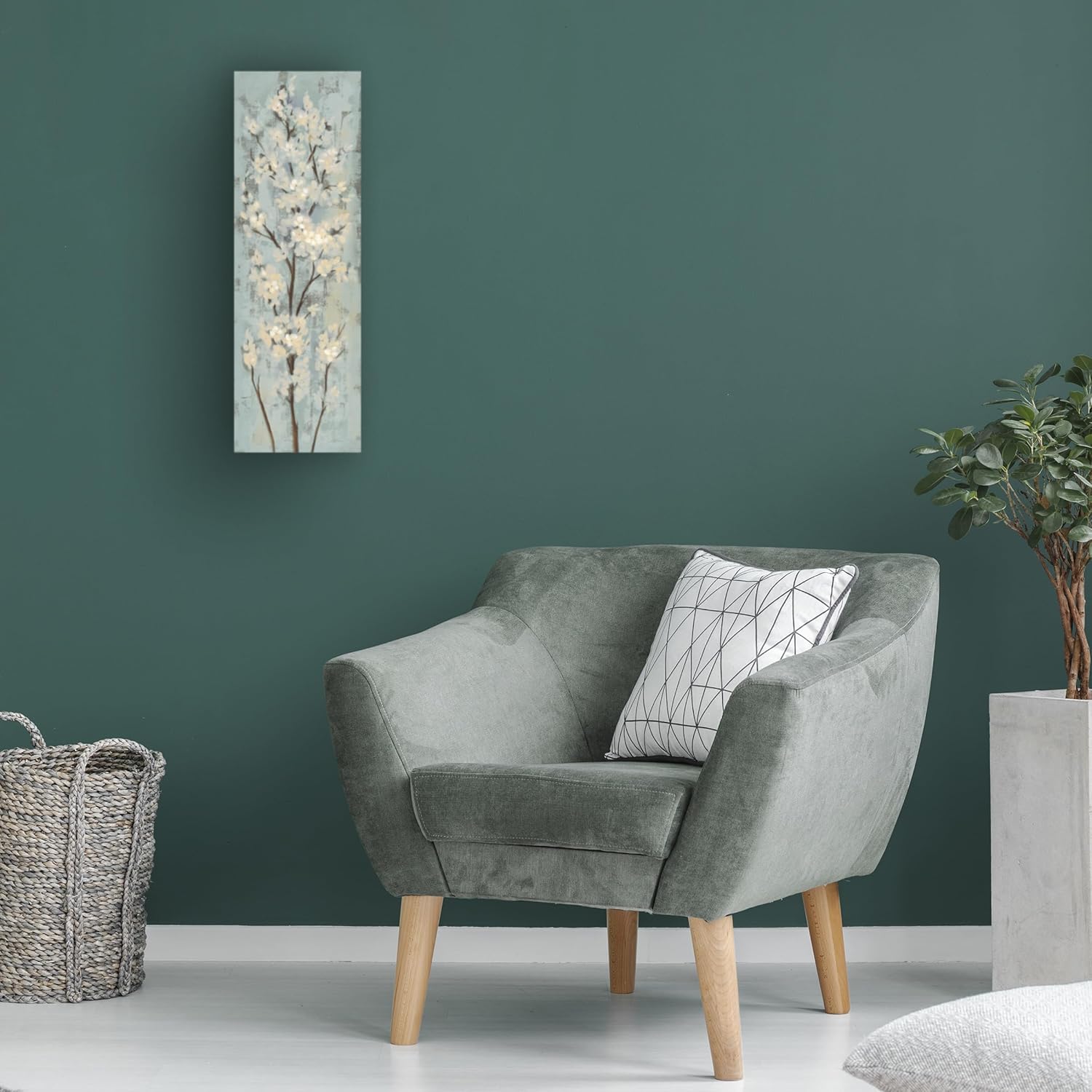 Wrapped Canvas Wall Art - Silvia Vassileva 'Almond Branch I on Light Blue' Wall Art for Living Room, Bedroom, or Office Décor - 8x24