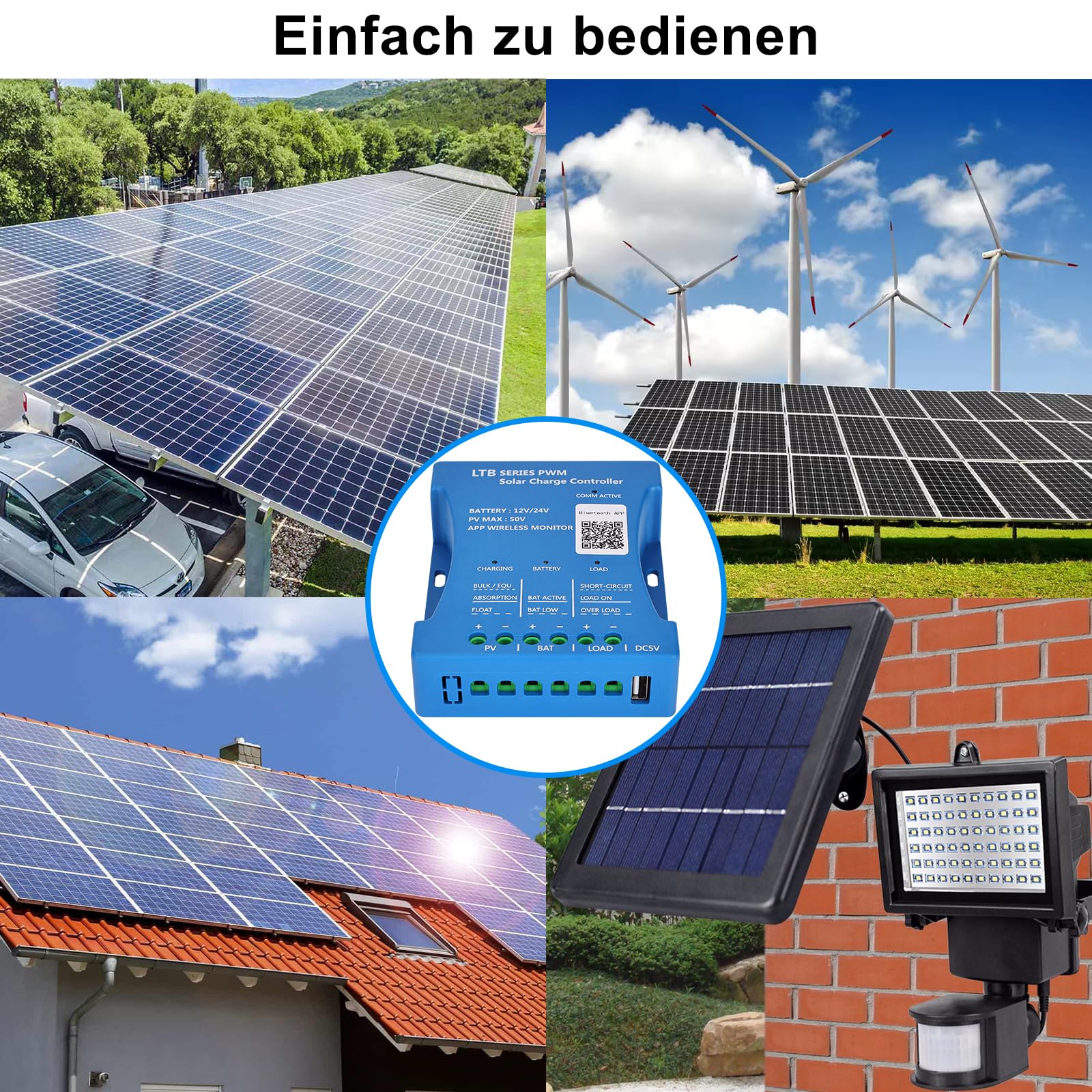 【20A Bluetooth Contrôleur de Charge】KWODE 12V/24V PWMs Régulateur Panneau Solaire Chargeur Routeur Solaire Bluetooth Intelligente Contrôleur avec 5V Port USB pour Plomb-acide, LiFePO4,Lithiu Batteries