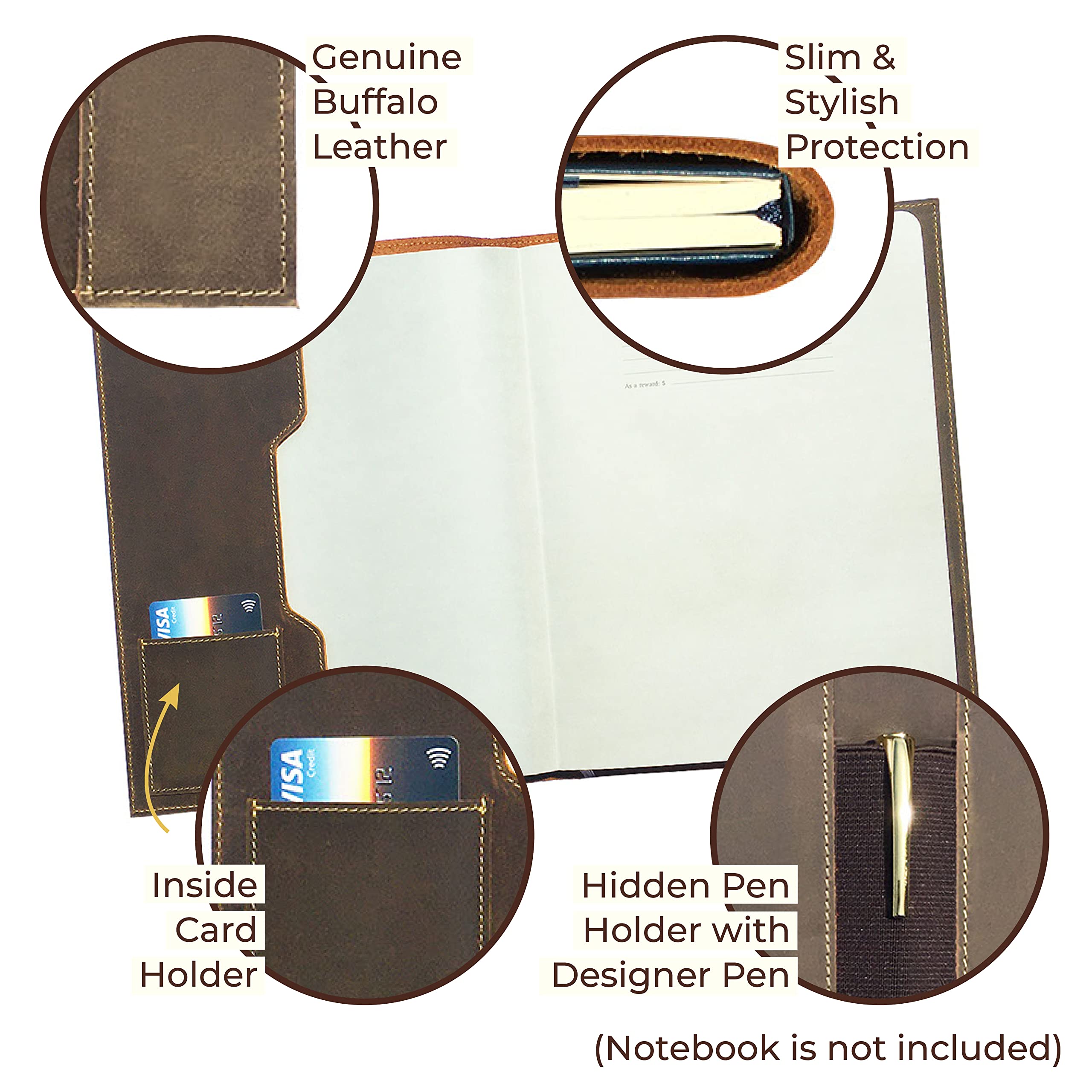 Custodia In Pelle Per Diario Per Moleskine Cahier XL (19x25cm) | Copertina Rustica Per Taccuino Fatto A Mano Per Uomini, Donne, Viaggiatori | Portaoggetti, Portapenne, Portapenne E Porta Carte