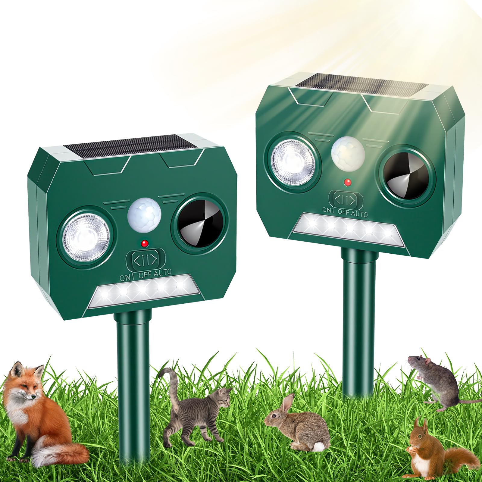 2 Pack Cat Repellent for Gardens UK, Solar Ultrasonic Animal Deterrent
