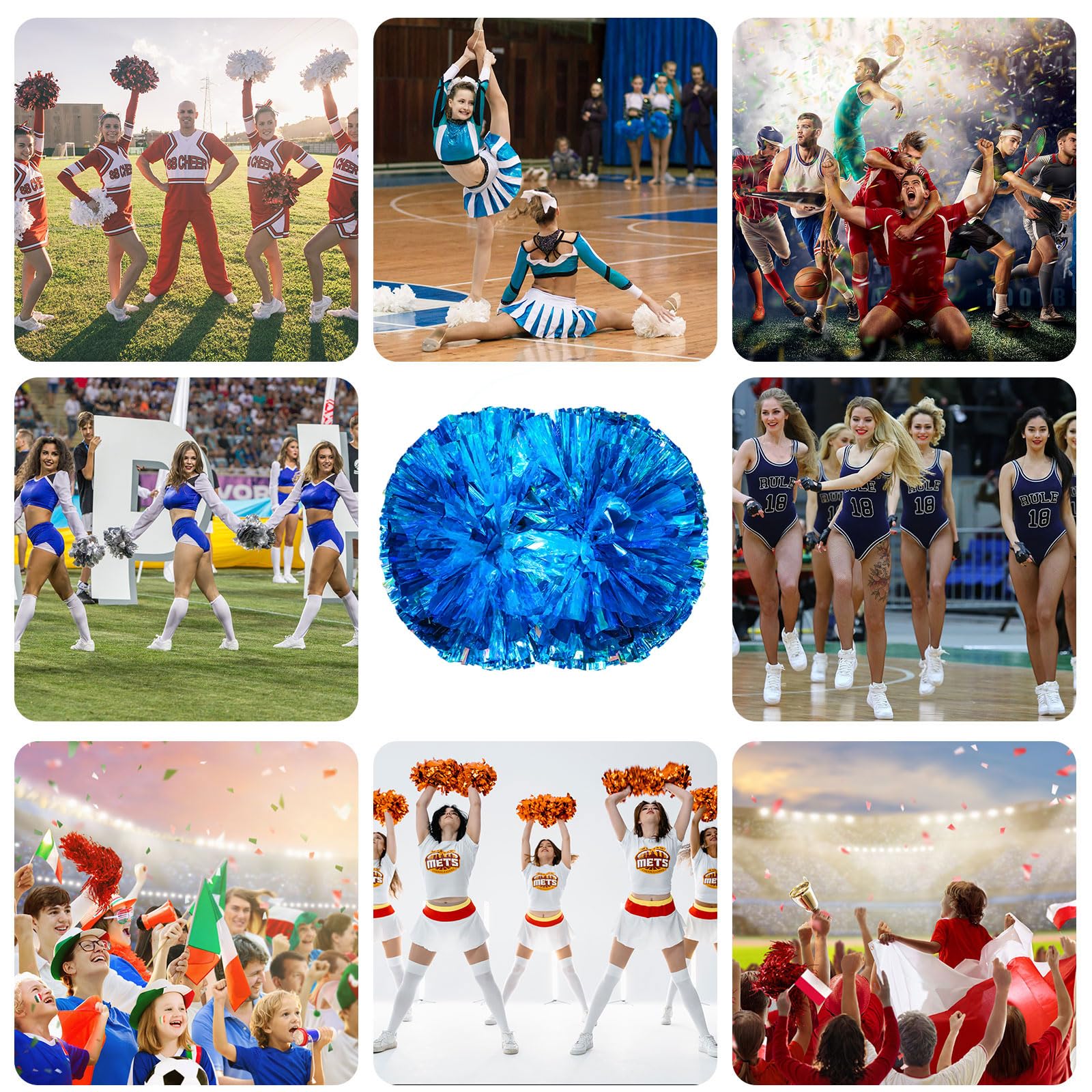 Pompony cheerleaderek z uchwytem, ręczne pompony drużynowe do drużyny sportowej, cheerleaderek, na imprezę taneczną, dla dorosłych, błękitne (jezioro)