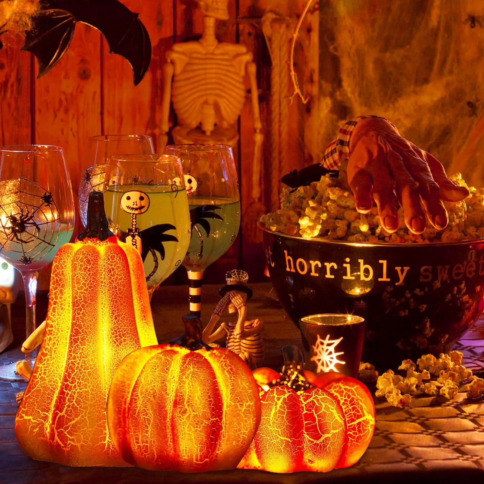 3 Pezzi Lanterne a Forma di Zucca a LED, Lanterna di Zucca Vintage, Decorazione Casa e Party Halloween