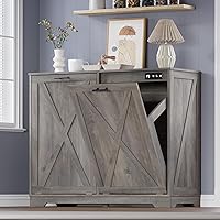 BORNOON Tilt-Out Trash Can Cabinet for 2 Bins - Hidden Recycle Garbage Enclosure with Negative Ion Ozone Odor Control, Wooden Kitchen Laundry Cabinet