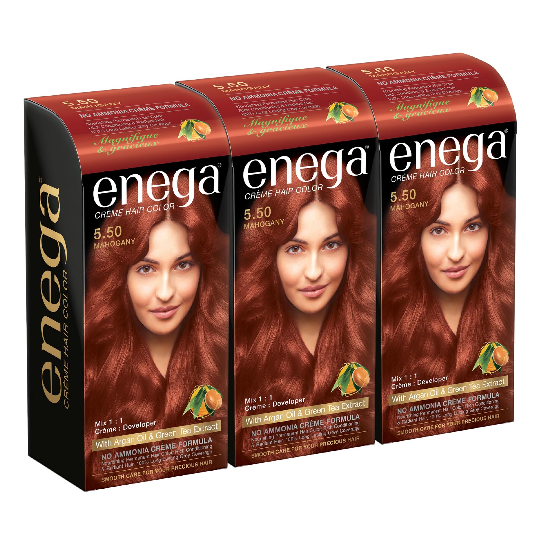 Enega Cream Hair Color With Argan Oil & Green Tea Extract No Ammonia Cream Formula Smooth Care For Your Precious Hair! Mahogany (Pack Of 3,120ML+120ML+120ML)-picture-35
