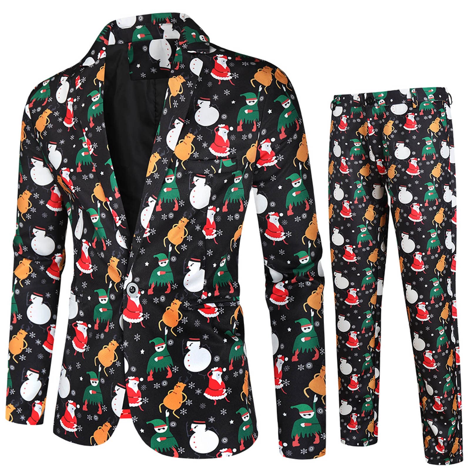 Generisch Set da uomo casual con stampa natalizia, gilet e pantaloni, set composto da due gilet e pantaloni, alla moda, morbido set invernale