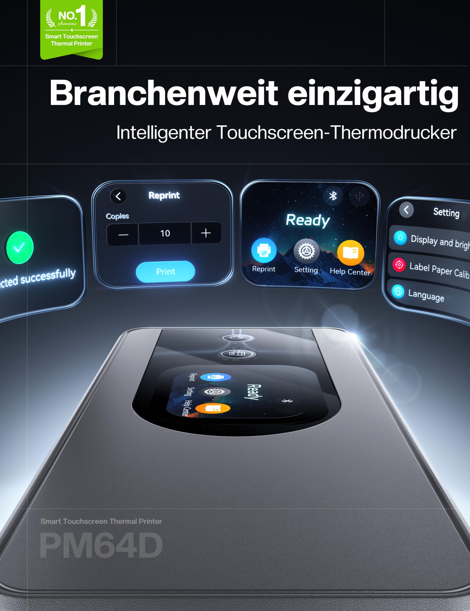 Phomemo Touchscreen Versandetiketten Drucker, PM64D Bluetooth Label Printer | Etikettendrucker DHL, Labeldrucker 4x6, Thermodrucker für Barcode, Kompatibel mit Amazon, Vinted, DHL, DPD, UPS, FedEx, Grau