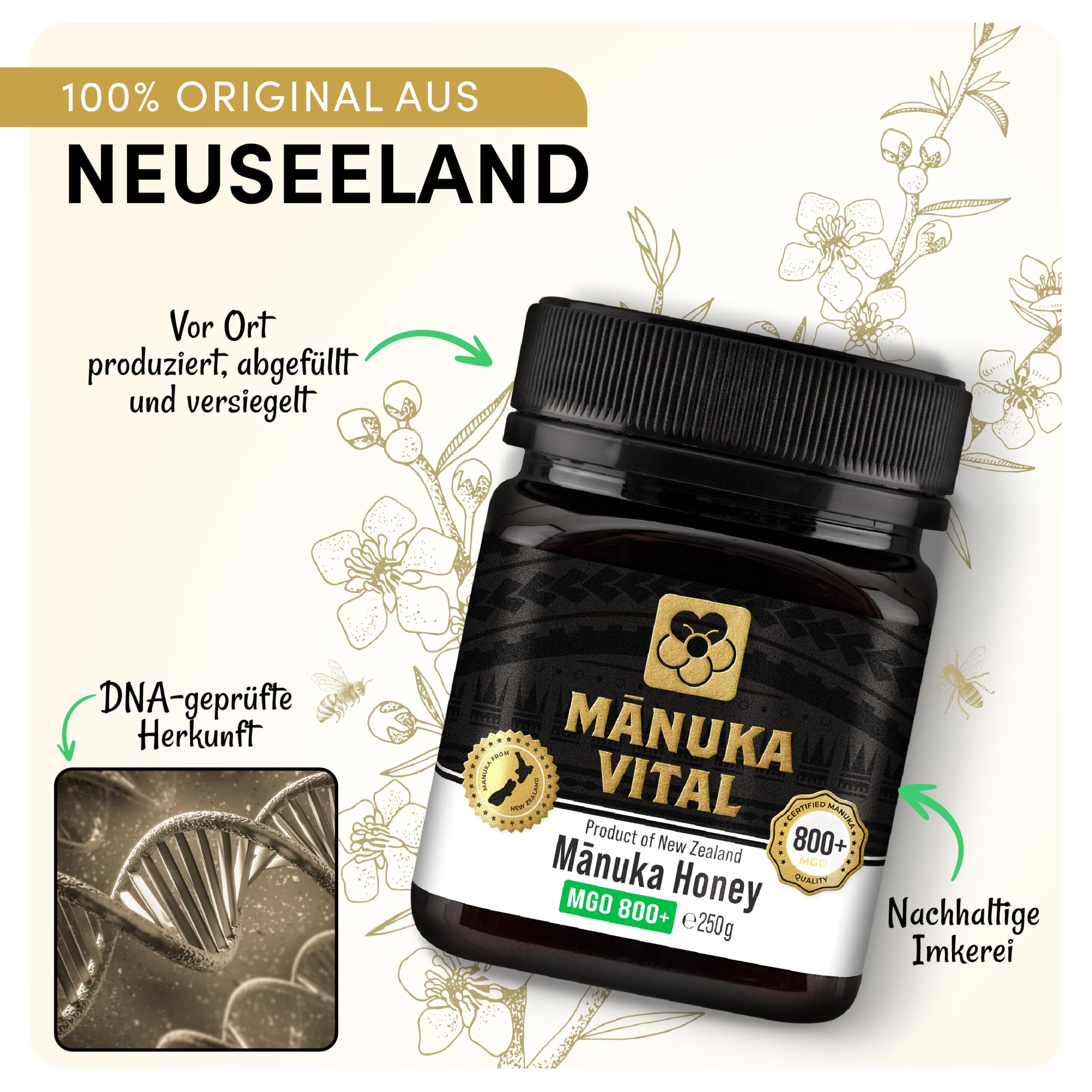 Manuka Vital MGO 800+ - Echter Manuka Honig - In Neuseeland abgefüllt