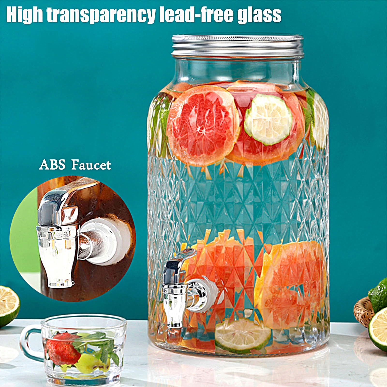 Glaskaraffe,Glaskaraffe Mit Deckel,Glaskrug Mit Wasserhahn Und Deckel Aus,Getränkekaraffe Glaskrug Für Kalt & Heiß Wasser Eistee Kaffee Milch Saft,Rhombus a+Bracket,5.5L