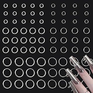 400PCS 3D Gothic Punk Piercing Rhinestones Nail Charms Alloy Mixed Sizes Open Rings Dangle Nails Rhinestones Silver Gunmetal Dangle Piercing Nail Designs Gems for Women DIY Acrylic Nails Decorations