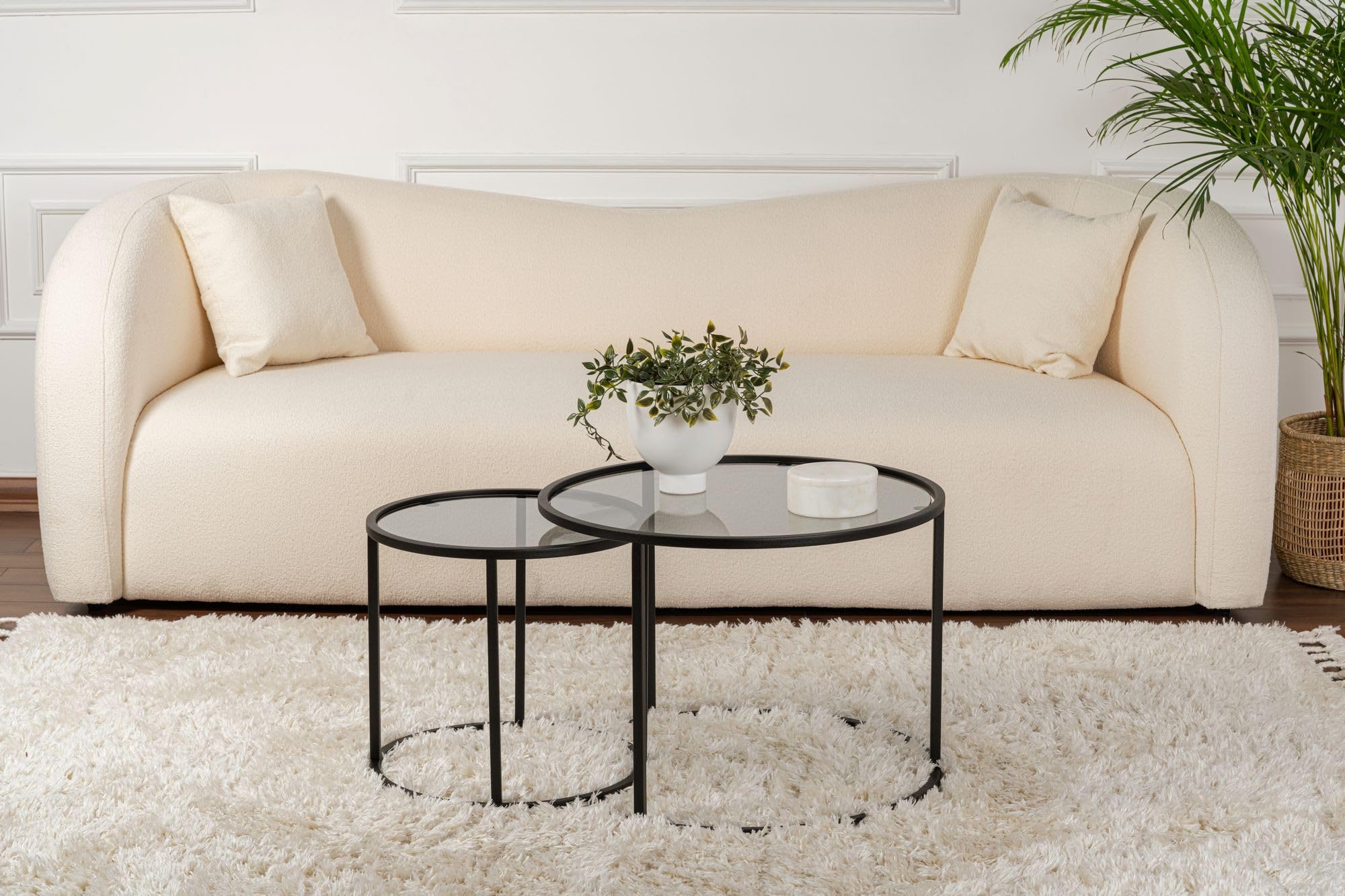 Lot de 2 tables basses en métal "Aurum" - 60 x 60 x 43 cm - Noir Gris