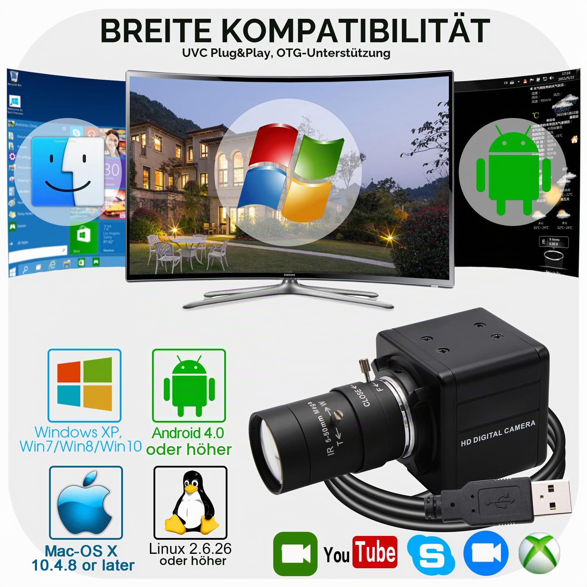 Svpro 4K Webcam mit Zoomobjektiv,Ultra HD Videokamera mit CMOS Sensor 10X Optischer Zoom Kamera für Computer, 8MP USB Webcam 30fps für Laptop Desktop,UVC Camcorder für Windows,Linux,Android,Mac OS