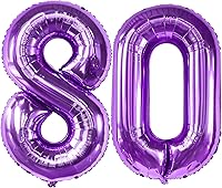 Vista 9 de KatchOn, Globos gigantes morados del número 80 – 40 pulgadas Decoraciones de cumpleaños 80 para mujer Globo de cumpleaños 80 morado Globos
