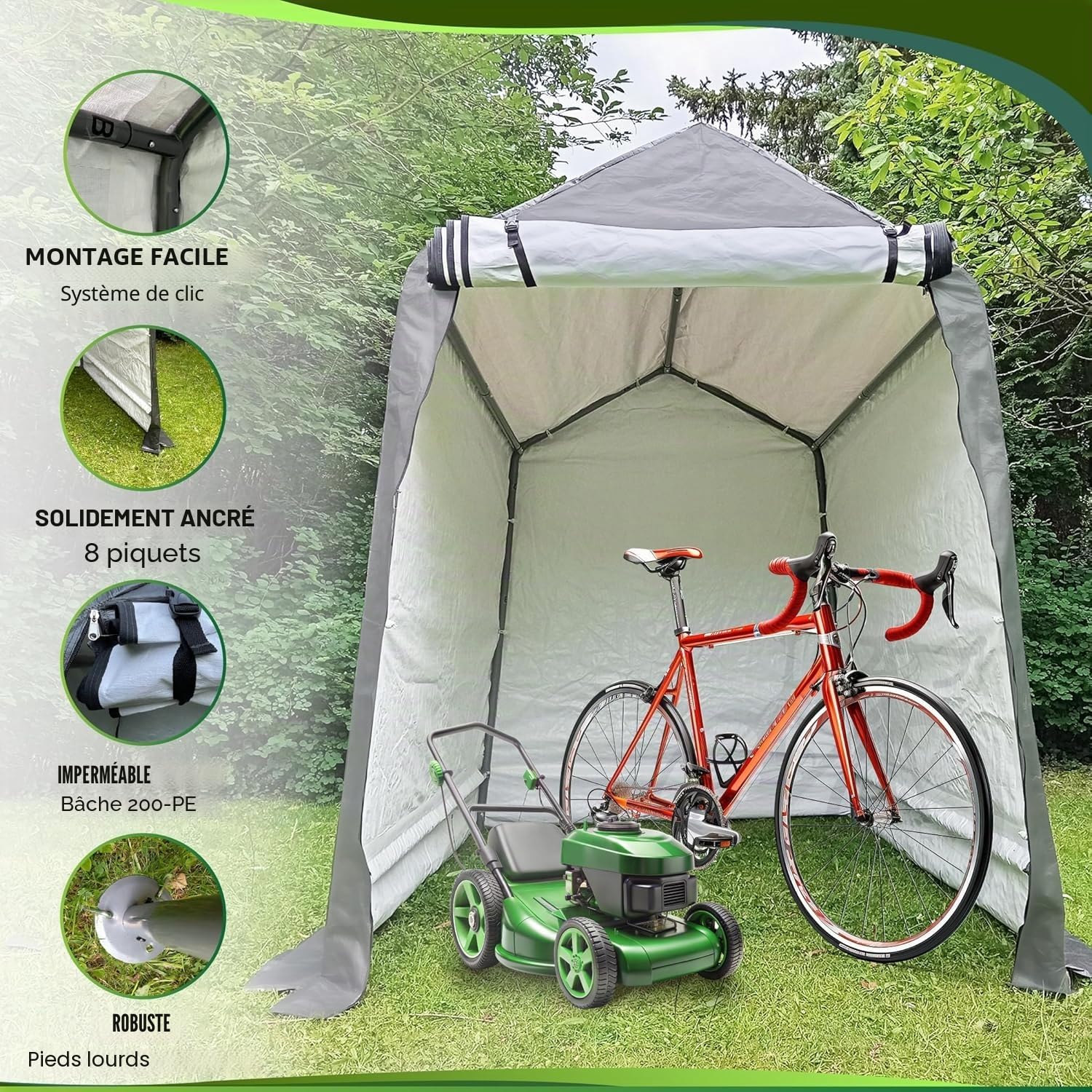WIELS Abri à outils 170 x 240 x 213 cm 8,7 m³, abri de jardin, garage à vélos, abri de moto, film plastique, abri à outils, garage de tente, tente à outils (anthracite, 240 x 170 x 227 cm)