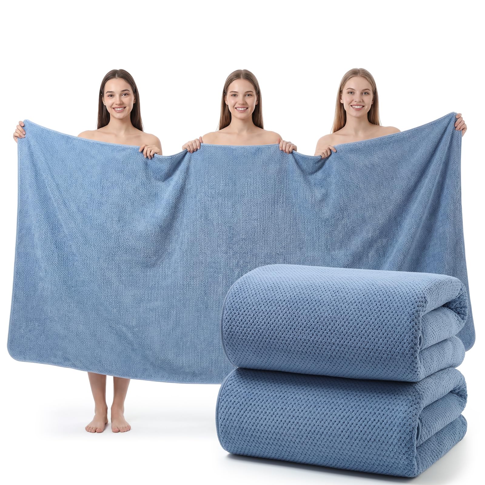 Photo 1 of REDKISS Pack of 2 Jumbo Bath Sheets, 40 x 80 Inches Microfiber Bath Towels for Bathroom, Extra Large & Lightweight, Quick-Dry, Super Soft & Highly Absorbent, Perfect to Wrap Yourself in, Blue