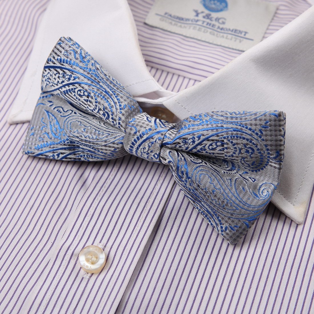 Dan Smith Bowtie For Mens Gray Pre-Tied Bow Ties Polyster Cotton Paisley 25.6