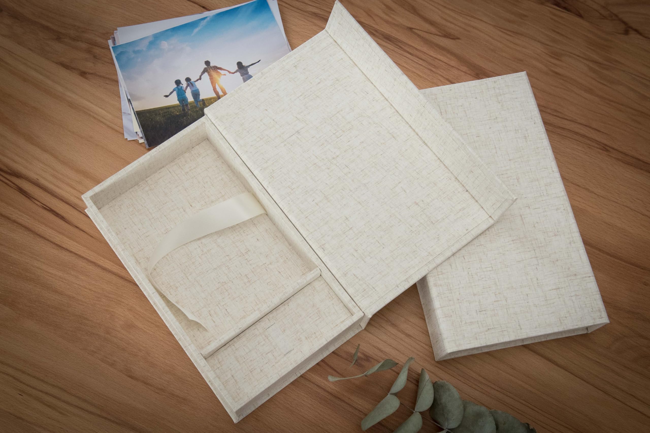 Élégante boîte photo, avec fente USB, boîte cadeau, pour clés USB et tirages photo 10 x 15 cm, boîte de rangement, boîte de rangement, boîte de rangement, boîte à souvenirs, cadeau photo (naturel, 23