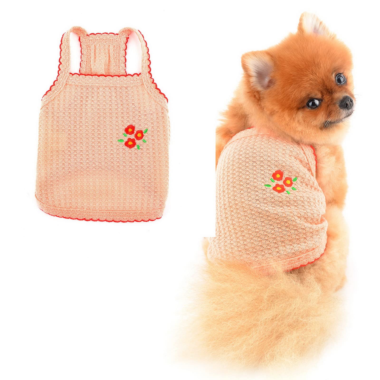 PAIDEFUL Small Dog T-shirt Embroidery Spring Summer Soft Comfortable Puppy Clothes Breathable Pullover Sleeveless Kitten Apparel Indoor Outdoor, Pink, S