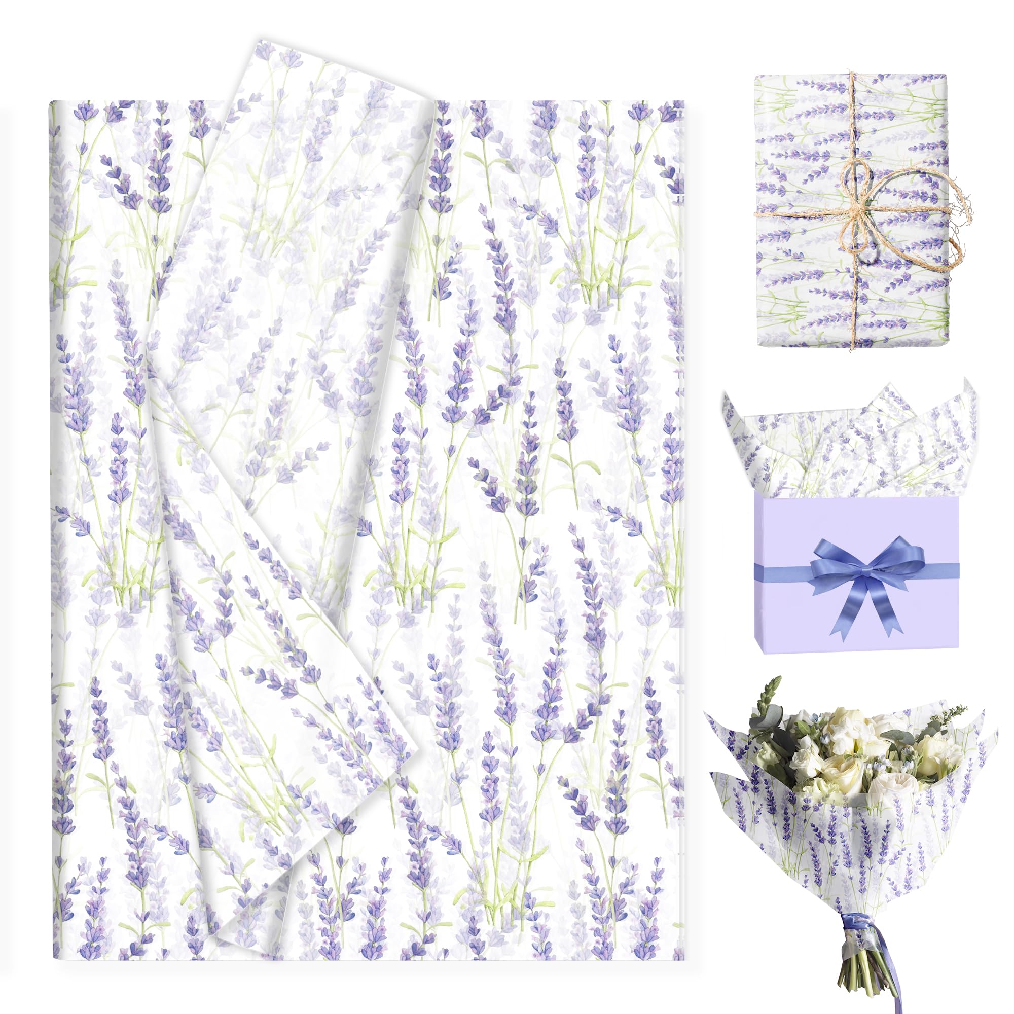 50 Sheets Lavender Tissue Paper - 20×28 Inches Purple White Lavender Themed Tissue for Gift Bags, Birthday Parties, Lavender Themed Celebrations, DIY Crafts, Gift Wrapping, Flower Bouquet Wrapping