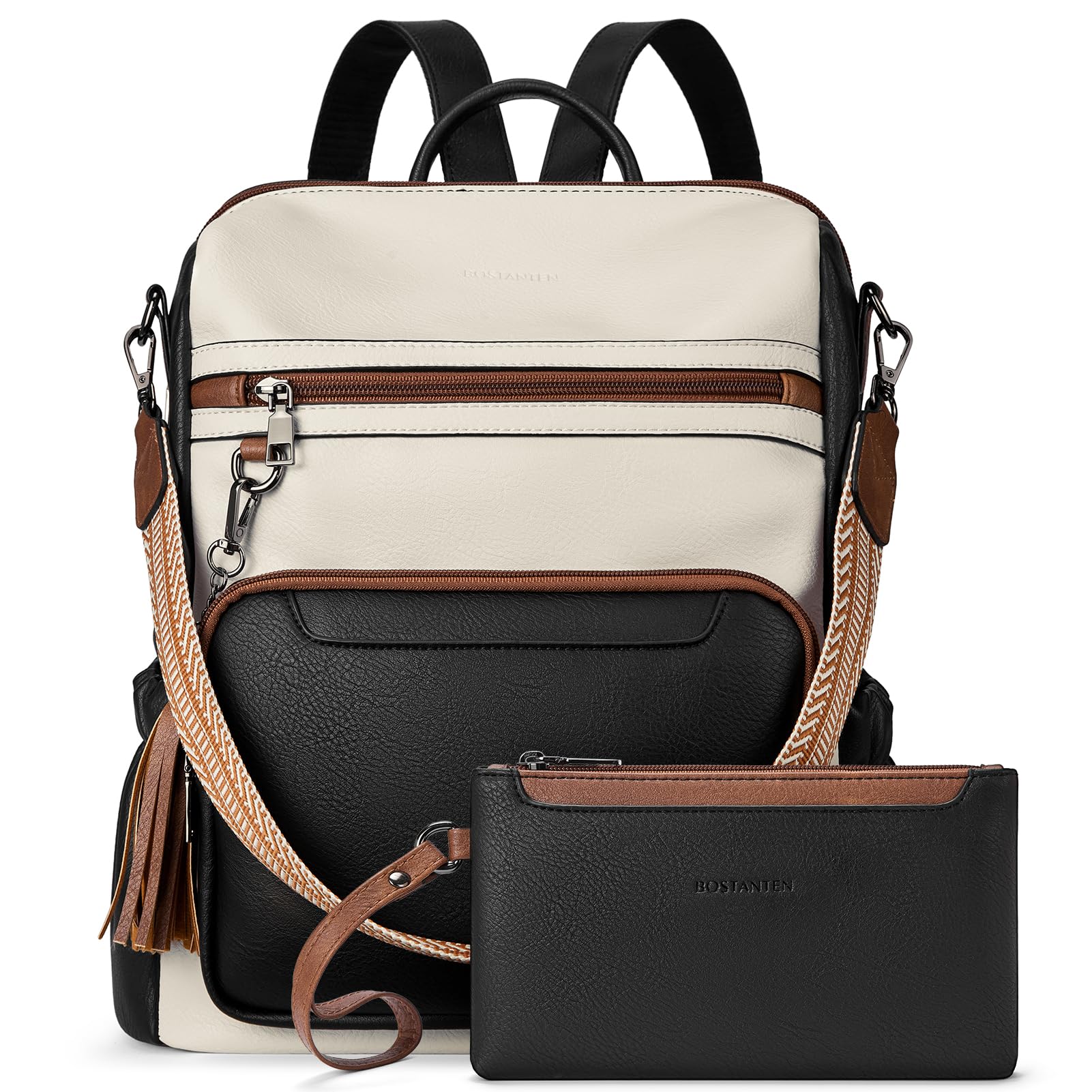 BOSTANTEN Womens Backpack Purse Leather Travel Backpack Fashion Designer Ladies Shoulder Bags with Wristlet