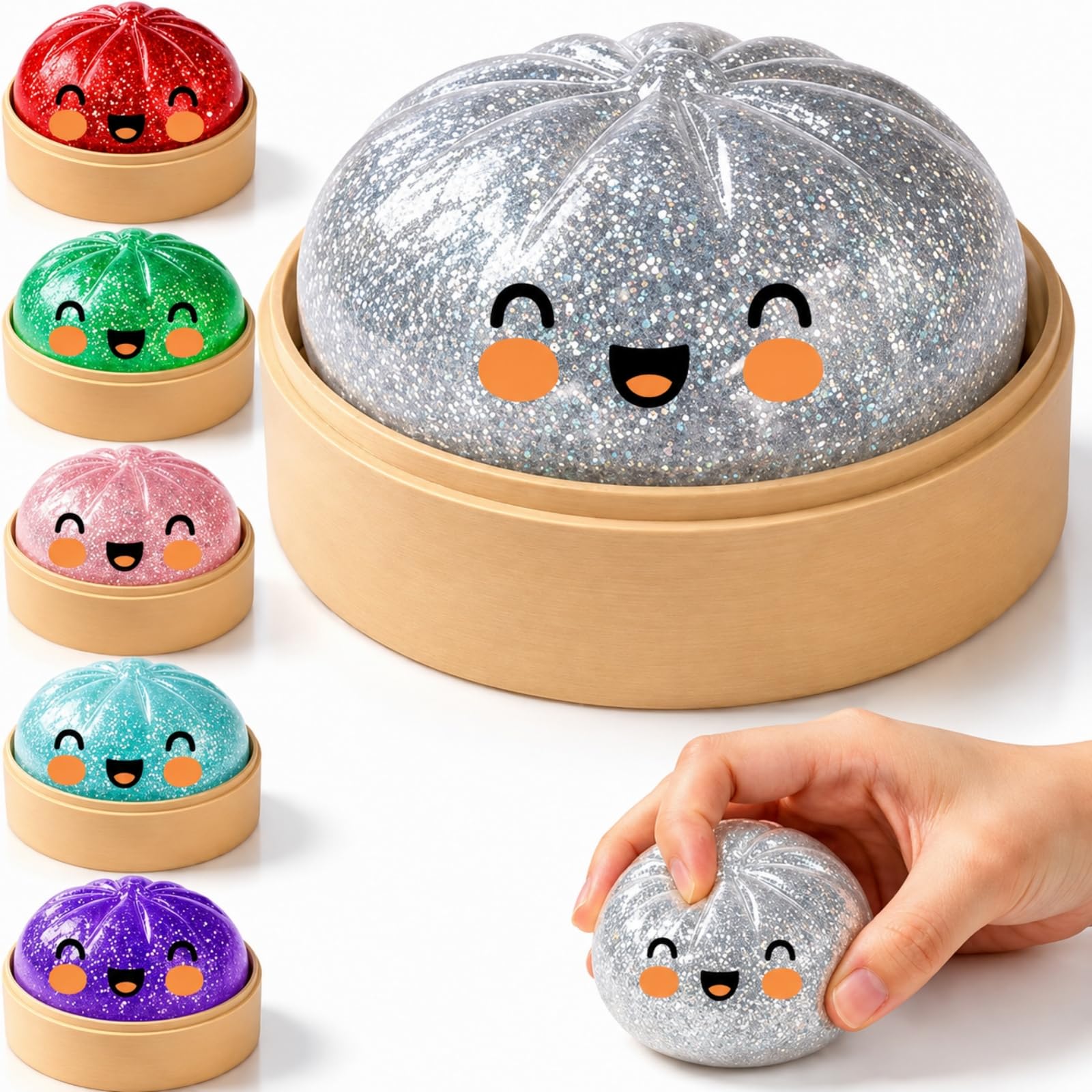 Dumpling Squishy, Silver Glitter‑Accented Design, Realistic Dumpling Shape with Mini Steamer, Sensory Stress Relief Accessory for Daily Relaxation & Desktop Decoration — image 1