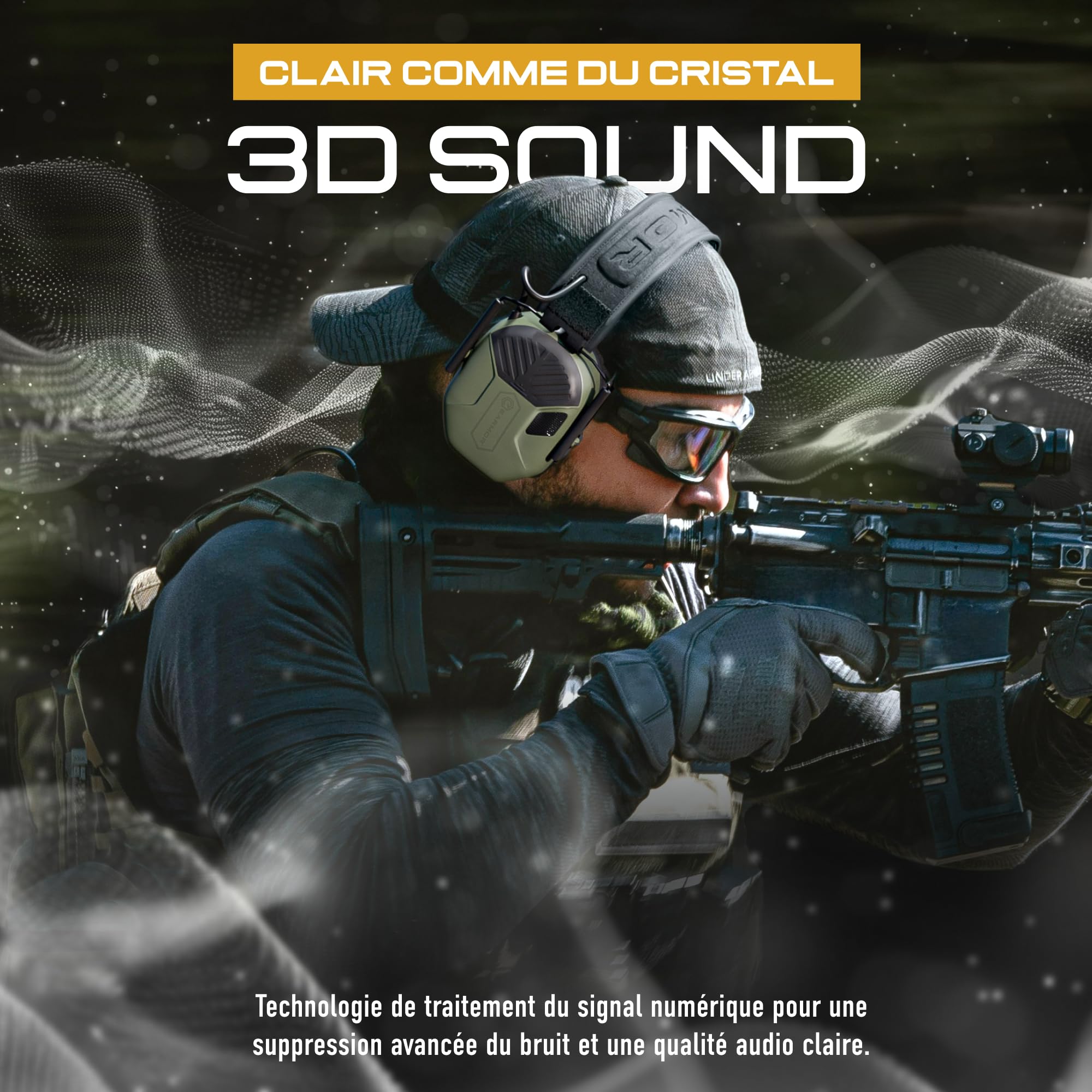 Earmor M300A Protection auditive électronique pour la chasse, le tir, valeur d'isolation acoustique, SNR 29 dB, réglage dynamique du bruit
