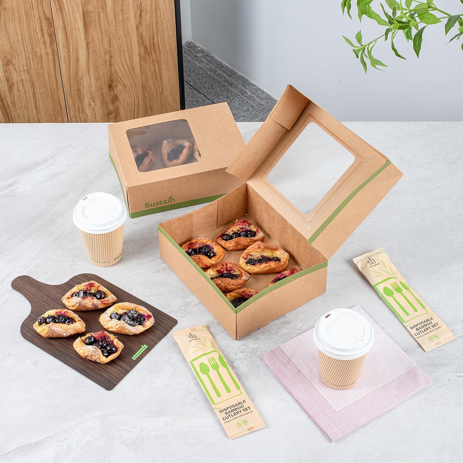 Restaurantware Bakery Boxes 200 Pack of 9 x 7 x 3 Inches Paper Window Pop Up Boxes Kraft Paperboard Greaseproof Food Packaging Take Out for Party Favours and Treats