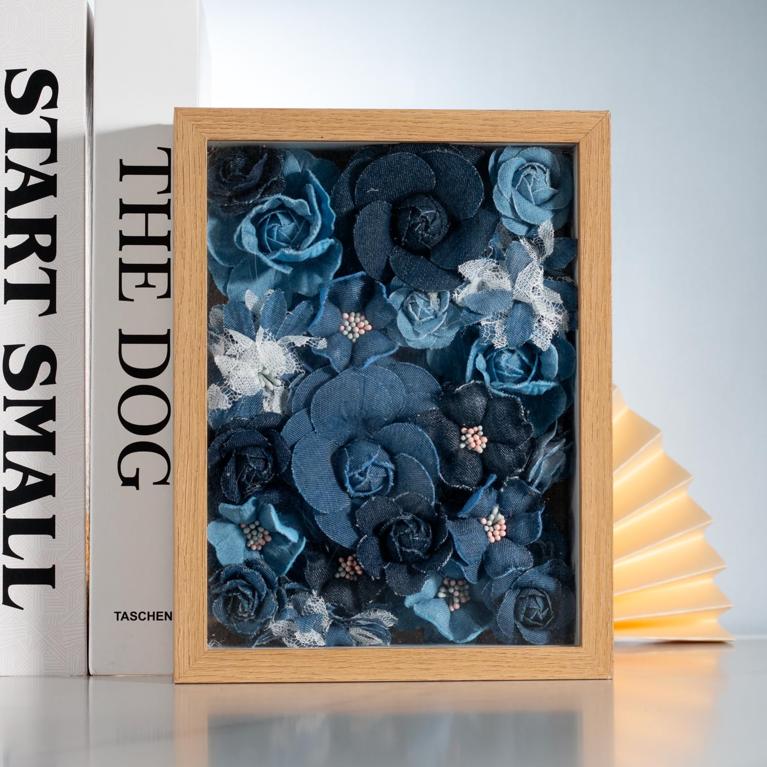 Juego de 9 parches de tela vaquera con forma de flor, cinta de mezclilla para vestidos, decoración de flores y manualidades para fiestas (azul oscuro)