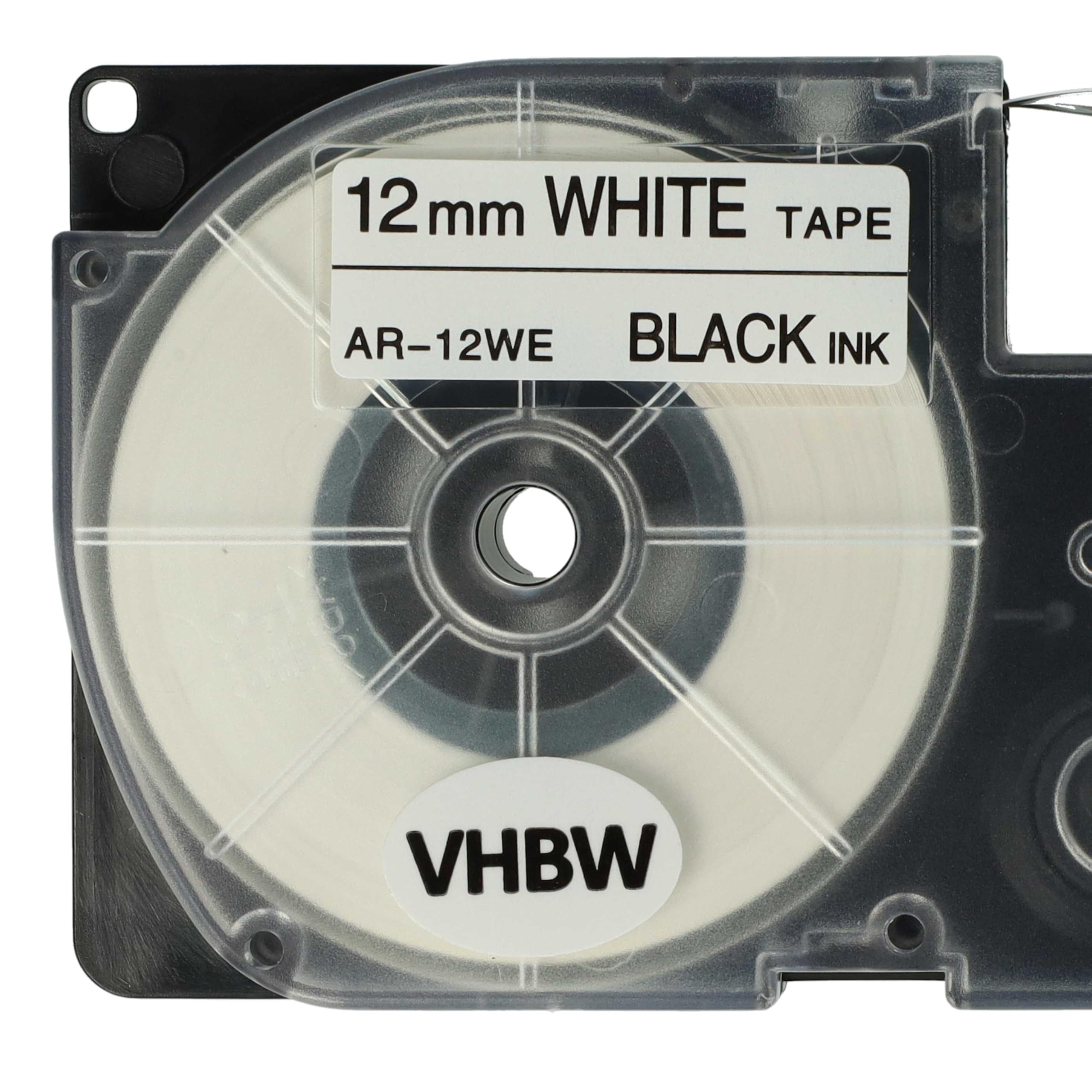 vhbw 100x Cassetta nastro sostituisce Casio XR-12WE, XR-12WE1 per etichettatrice 8m x 12 mm nero su bianco