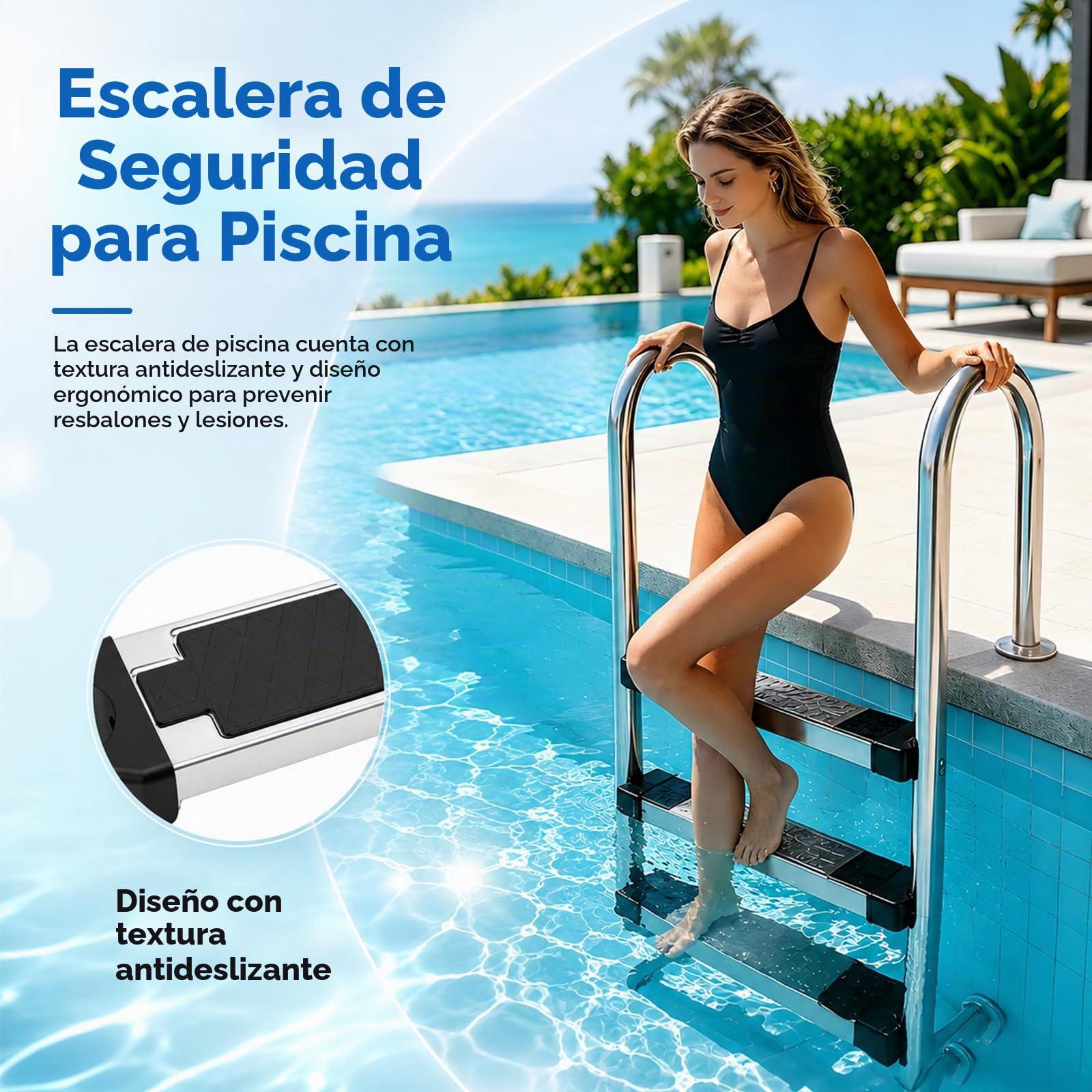 Peldaños para Escaleras de Piscina, Juego de 2 Peldaños Antideslizantes Repuesto de Acero Inoxidable Pedal Universal para Escalera Accesorio Antideslizante Piezas para Escaleras de Piscina