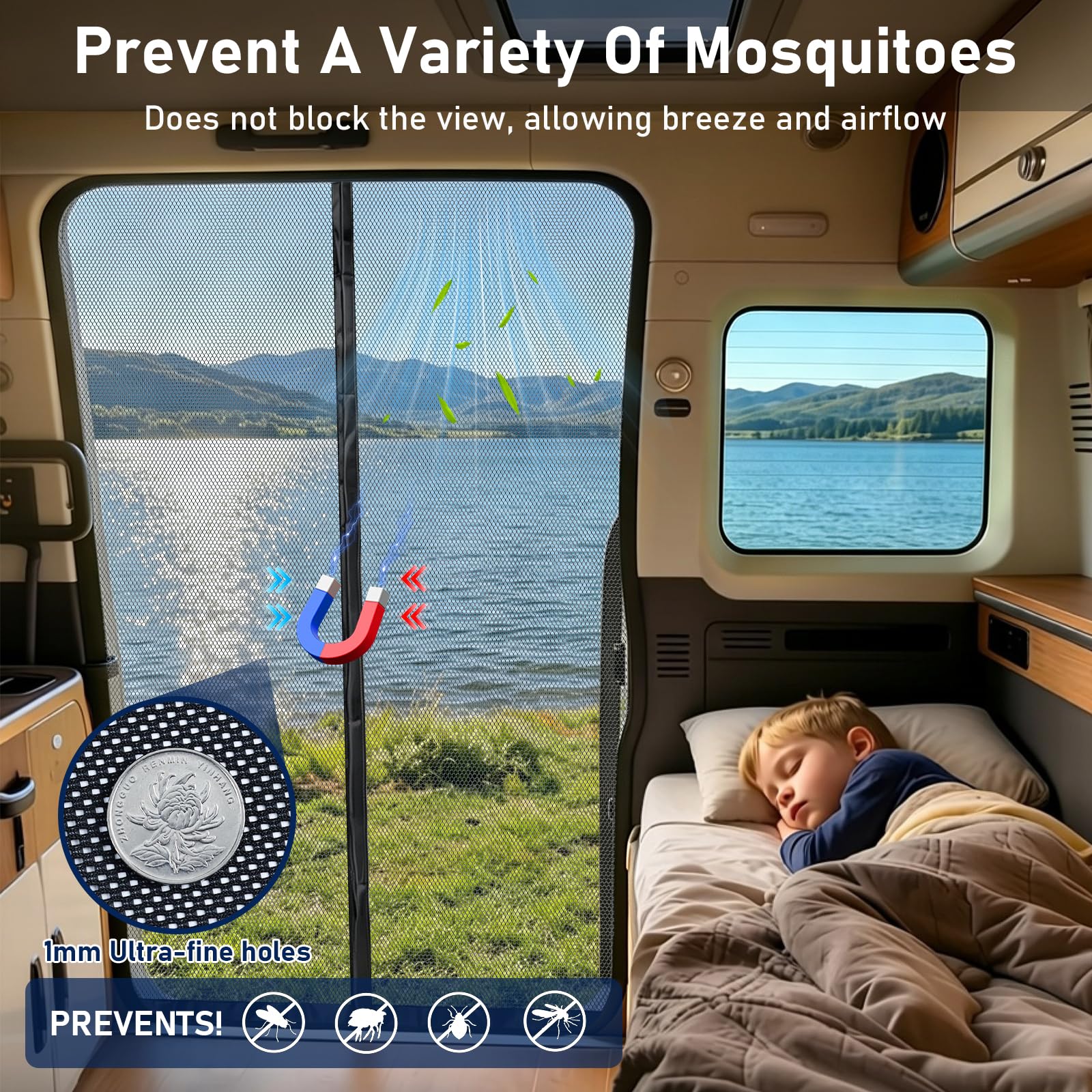 Mosquitera Magnética para VW T5 T6 para Puerta Corredera, Mosquitera para Coche con Protección contra Insectos y Protección Solar, Protección Solar Puerta Lateral Camping Viaje, Ventilación