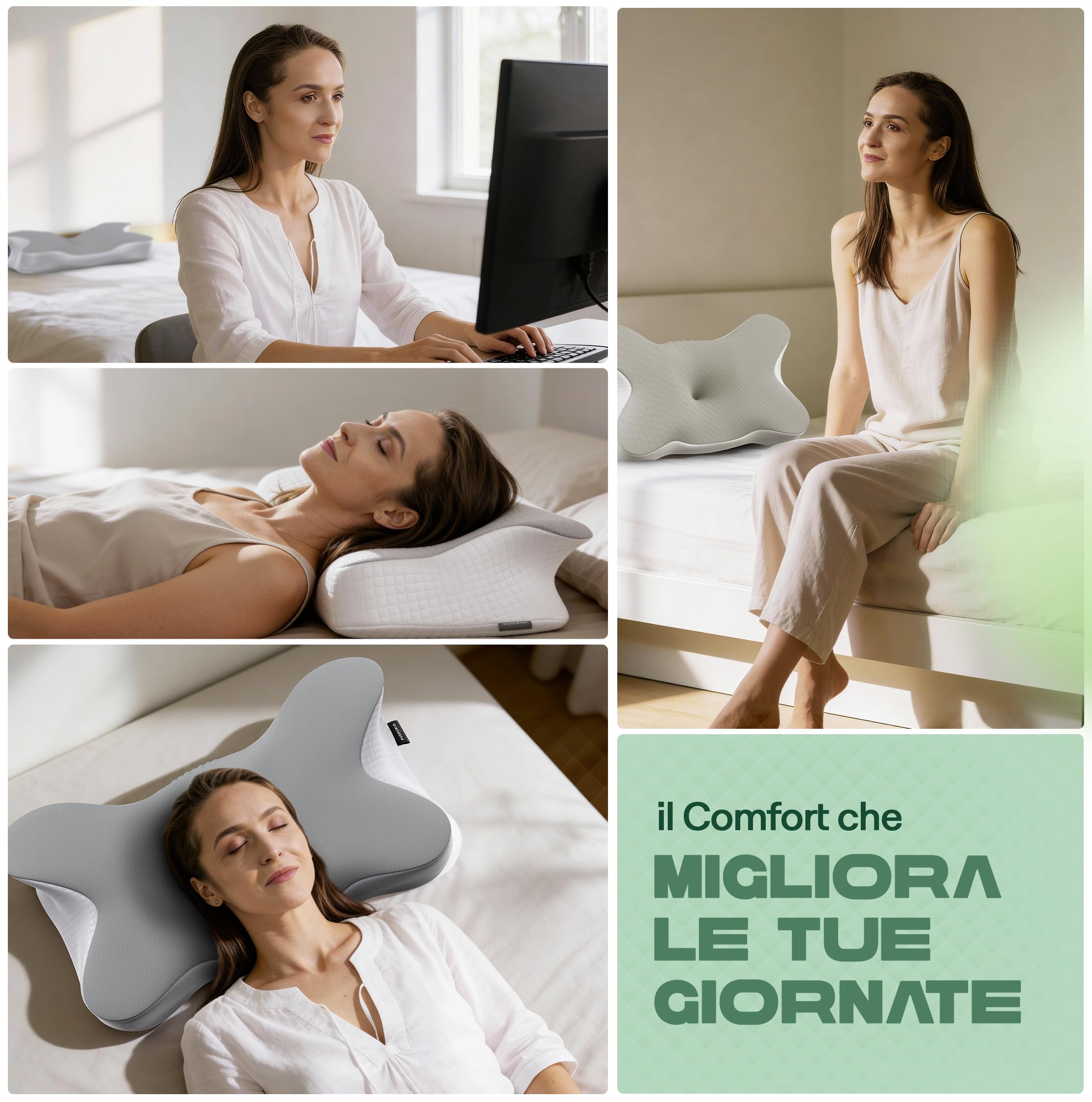 Linea Vertebra™ Cuscino Cervicale per Dormire - Cuscino Ergonomico con 2 Livelli di Altezza in Memory Foam - Cuscino Antirussamento con Federa Sfoderabile e Lavabile