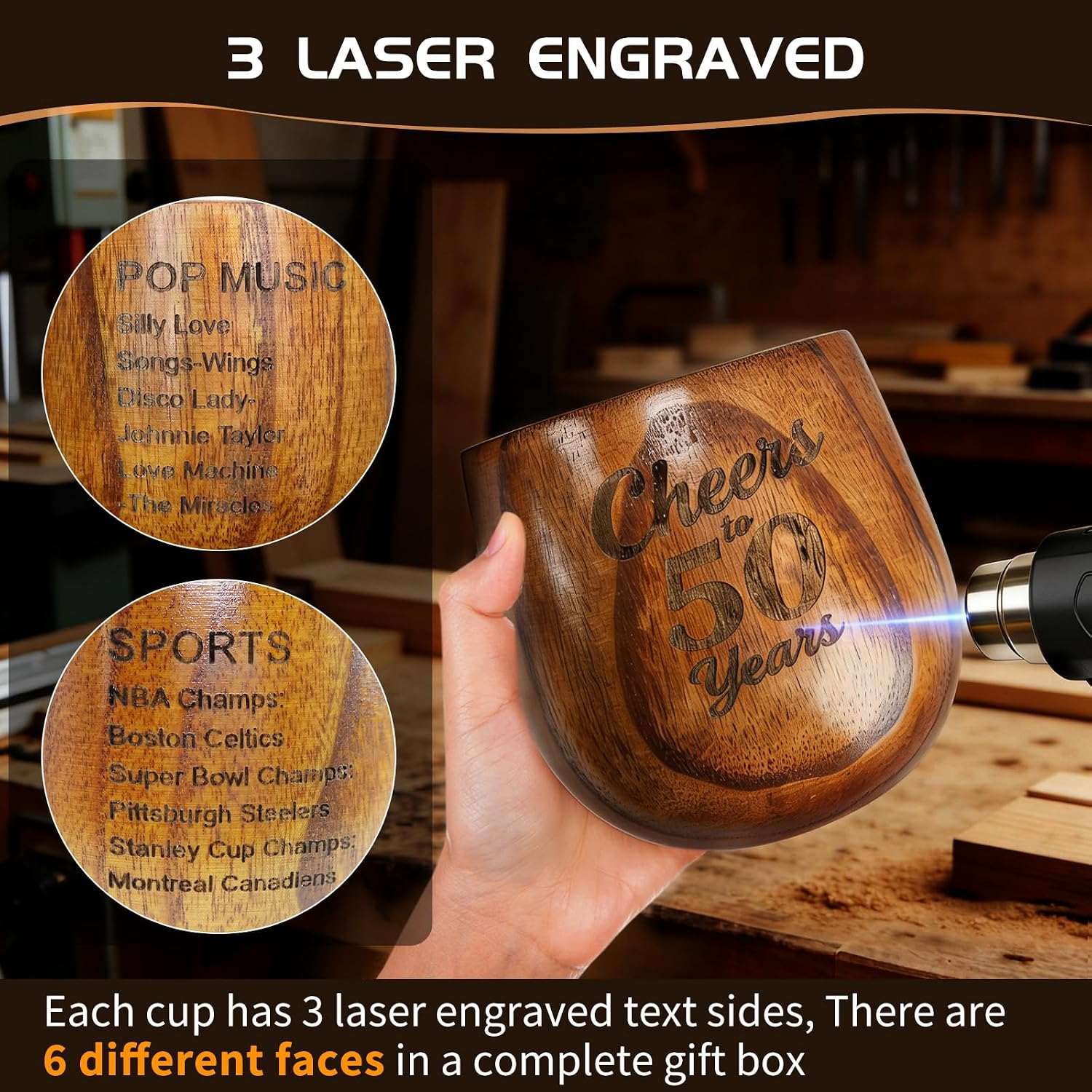 1976 Birthday Cup for Him Her, 50th Birthday Whiskey Wooden Tumbler for Men Women, 50 Anniversary Set, Back in 1976, Cheers to 50 Years